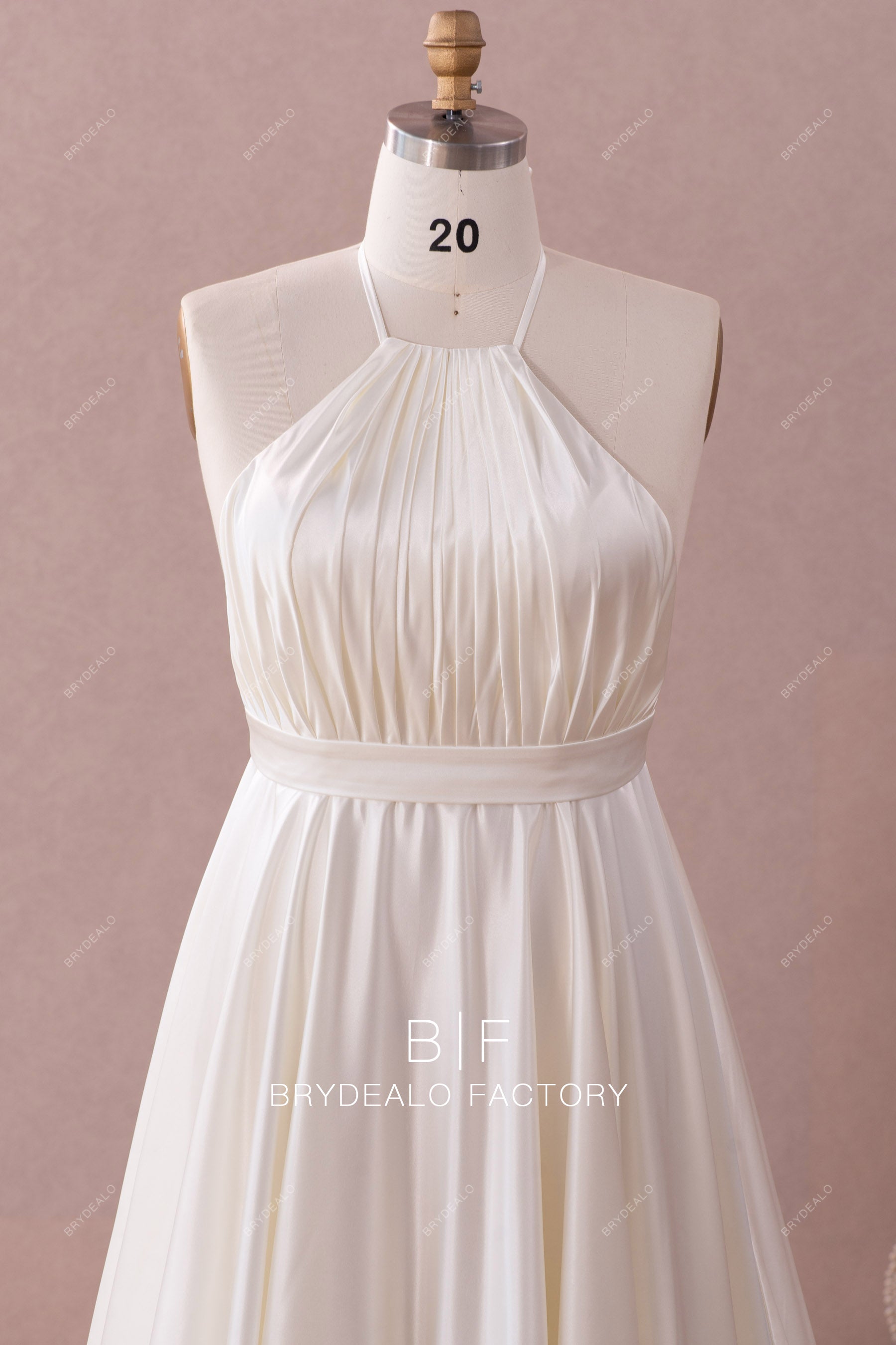 ivory pleated halter wedding dress
