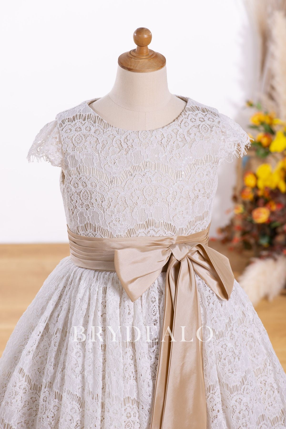 Ivory Lace Sleeved Flower Girl Dress