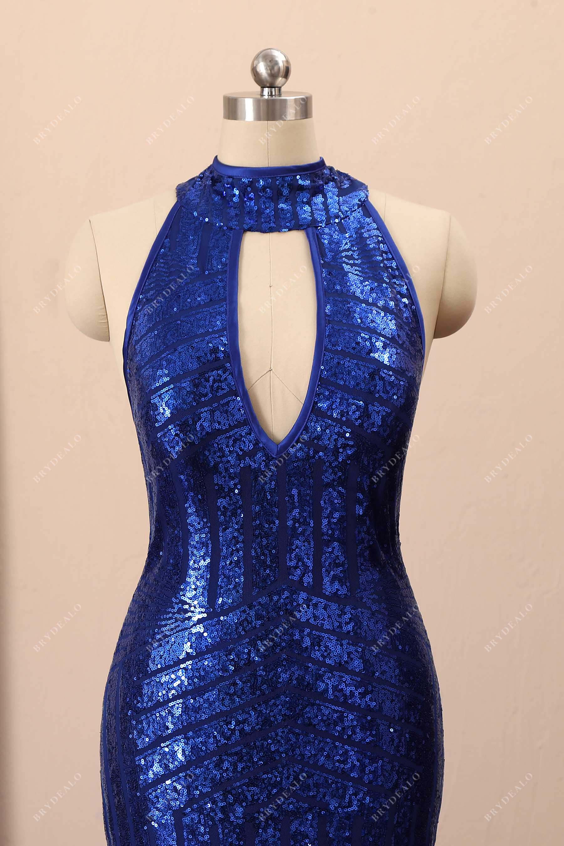 keyhole halter neck sequin prom dress