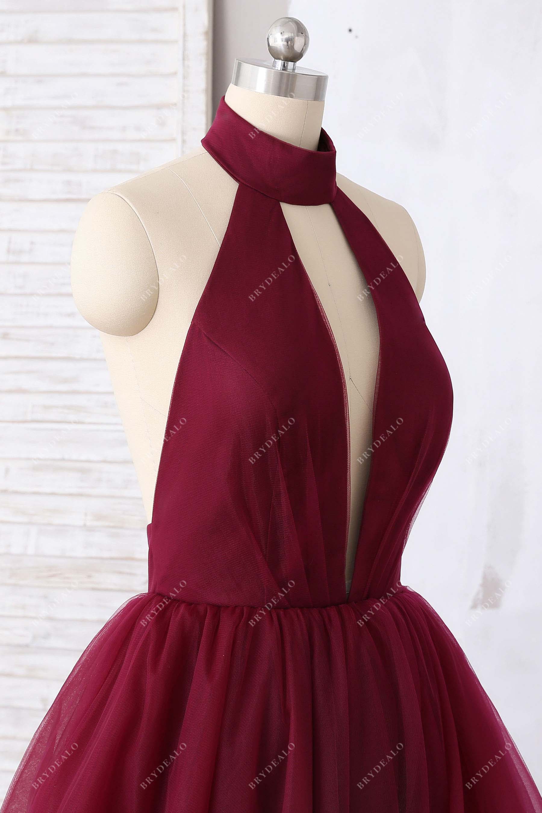 keyhole plunging V-neck prom dress