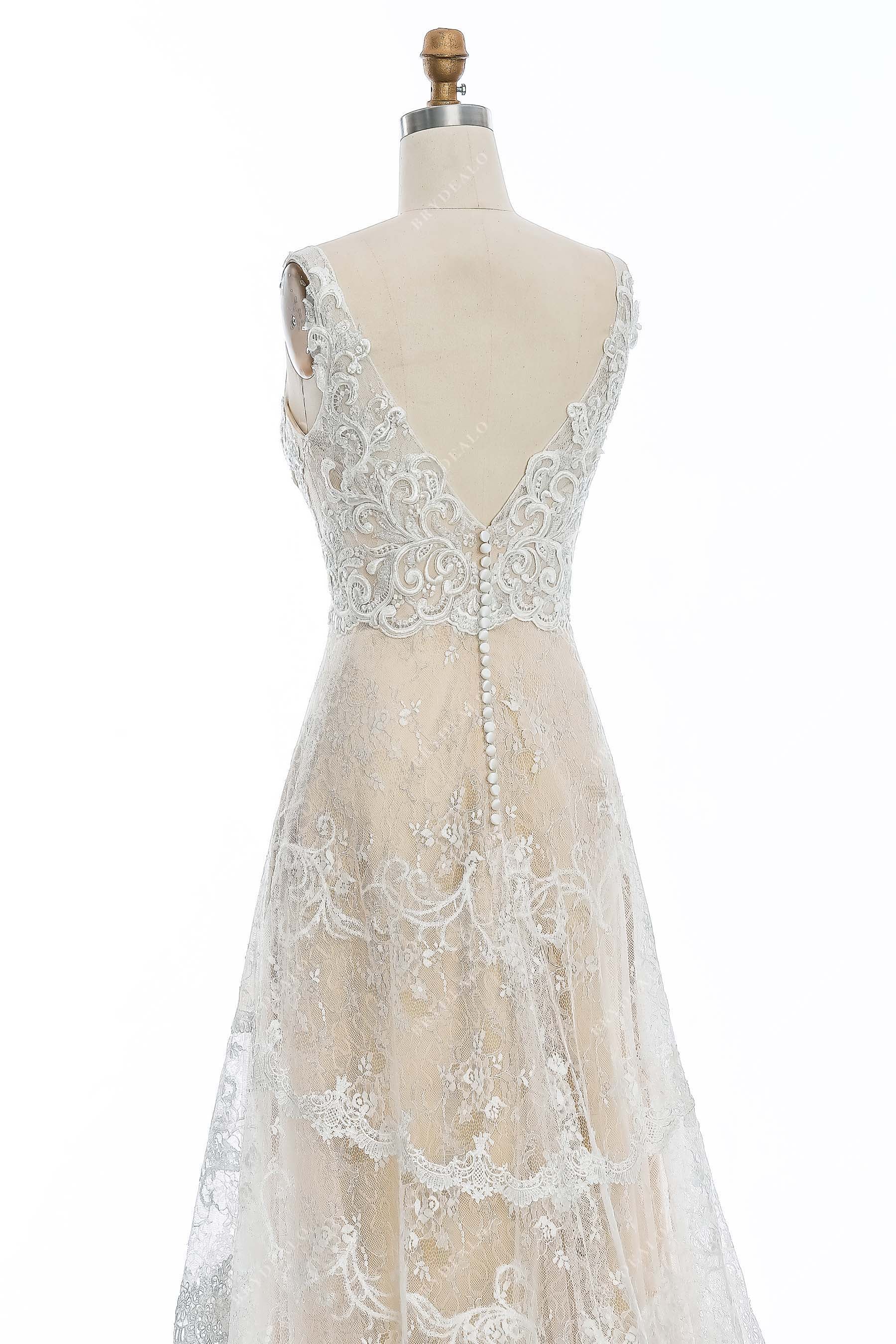 lace V-back A-line wedding gown