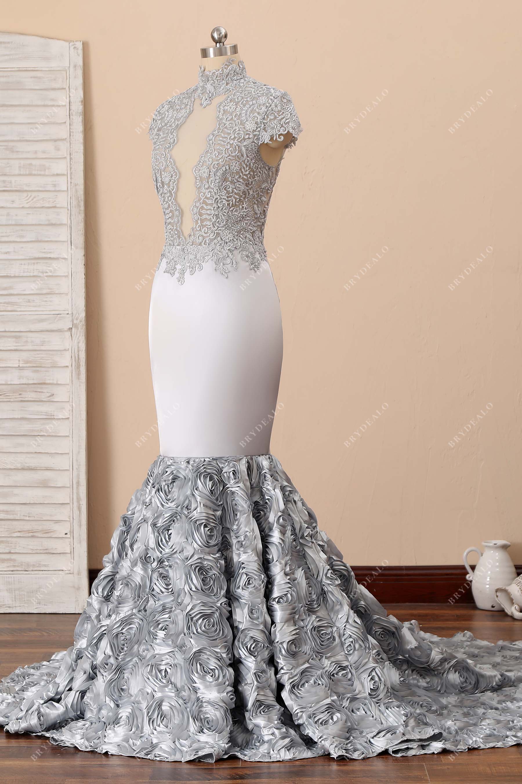 lace cap sleeves mermaid prom dress