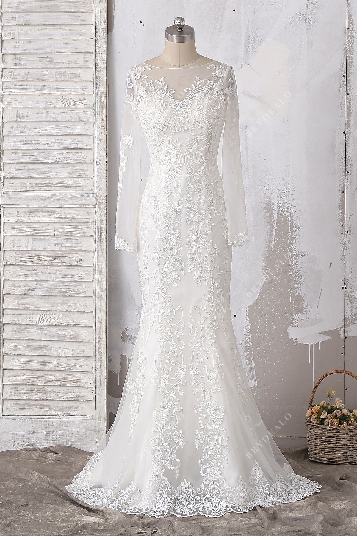 chinese dress ladies Luxury Lace Mermaid Backless Applique Straight Neckline Wedding Dresses,  FC1925 main image 0