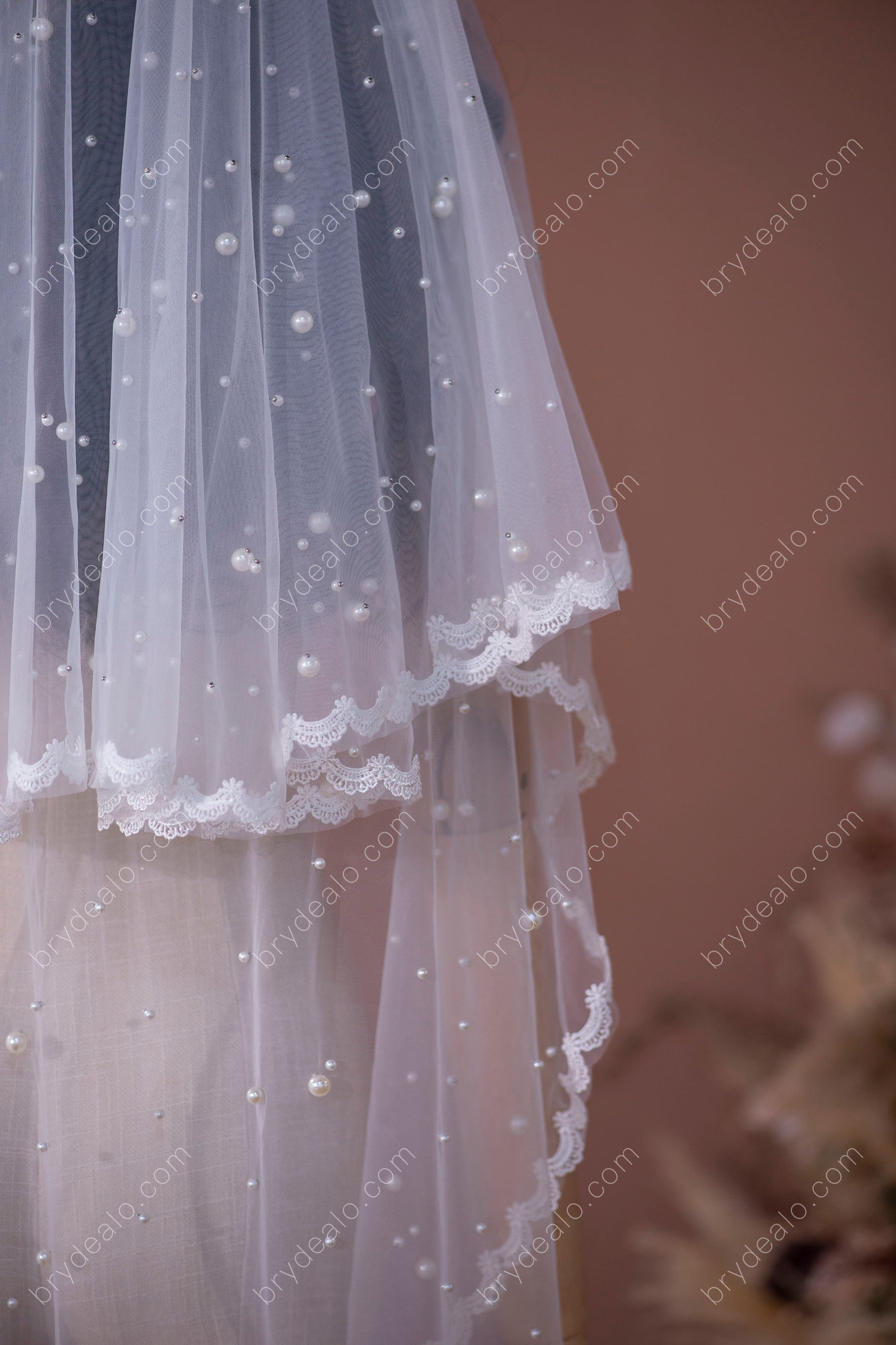 full lace edge pearls veil