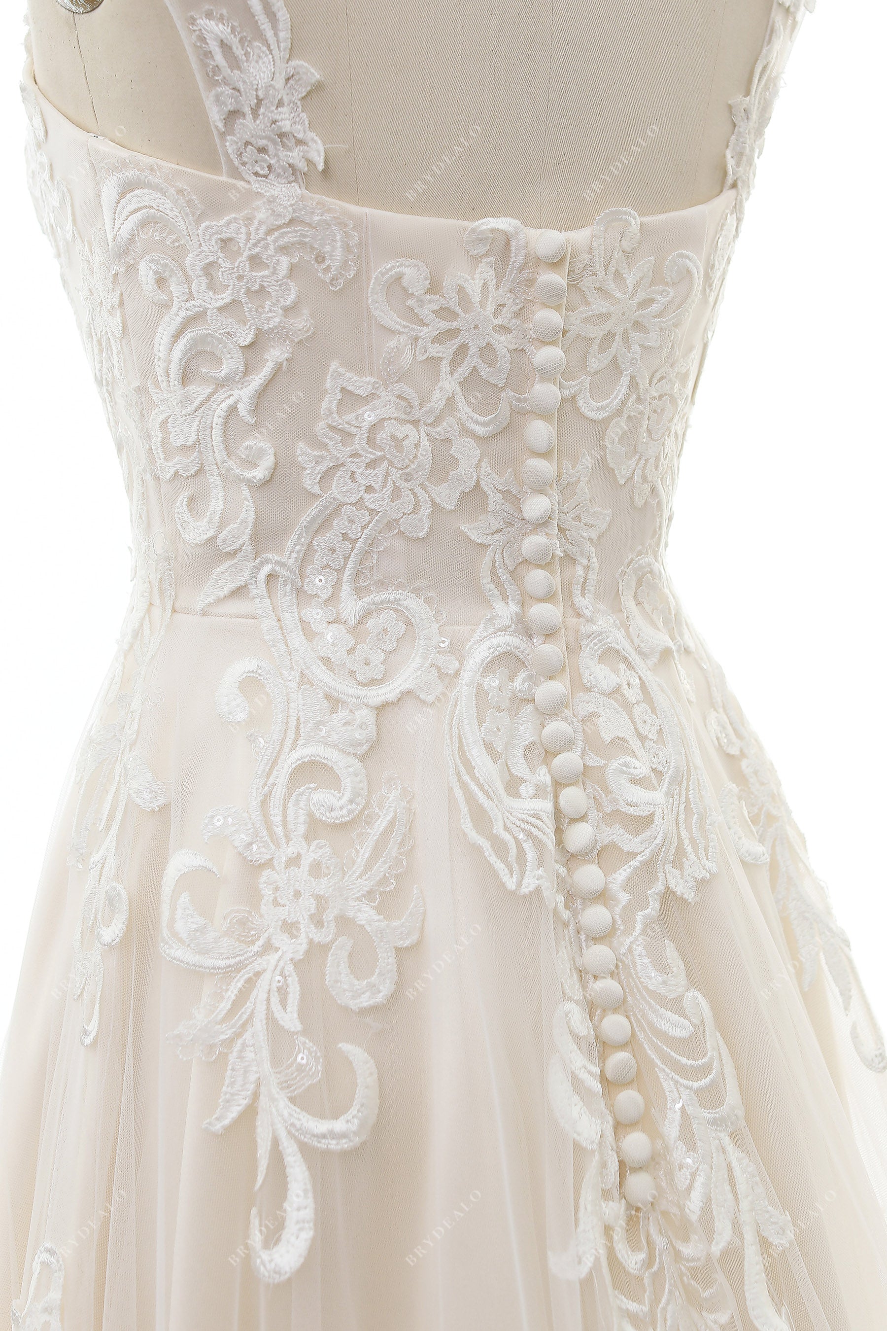 buttons closure lace bridal gown