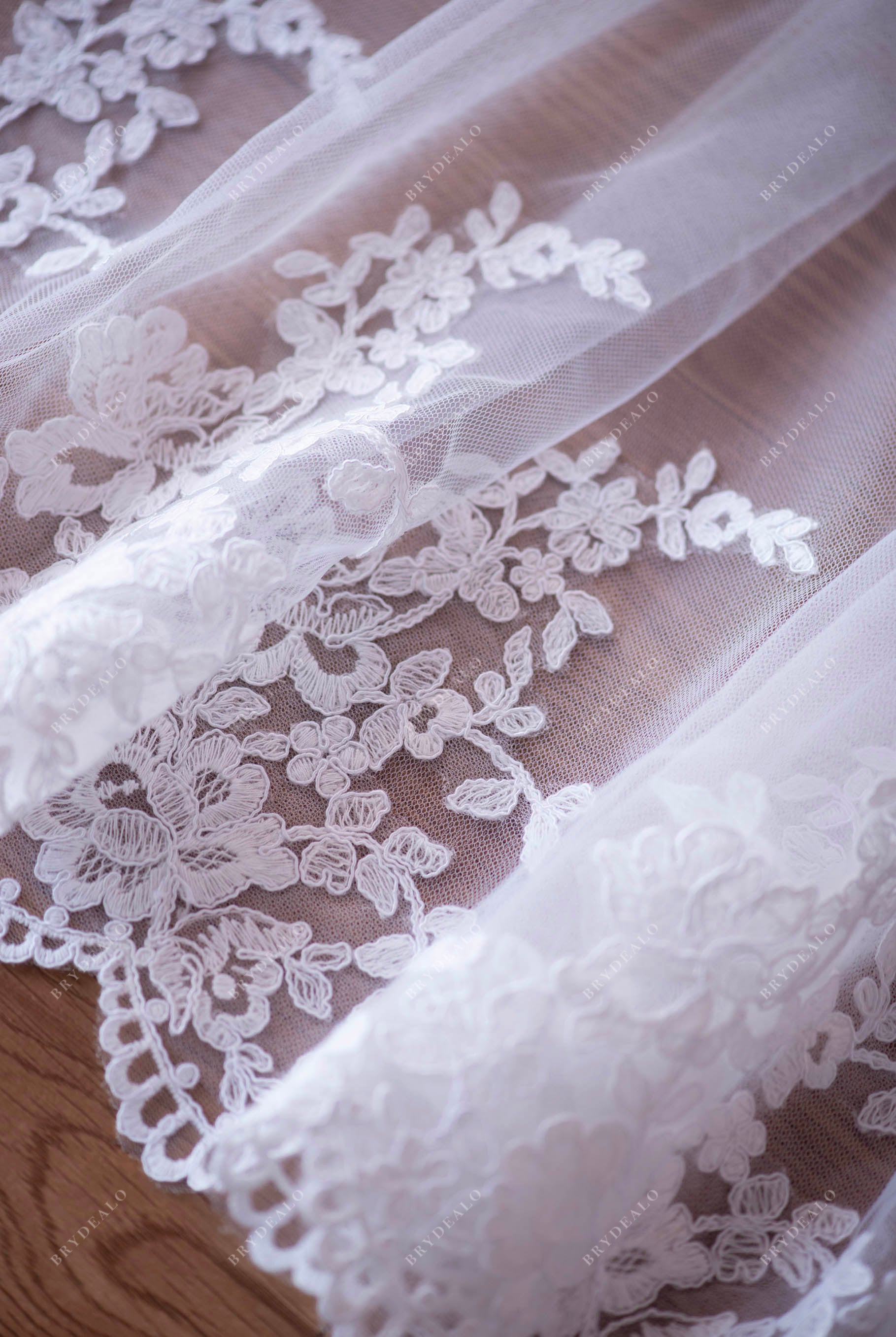 lace tulle long bridal overskirt with sash closure