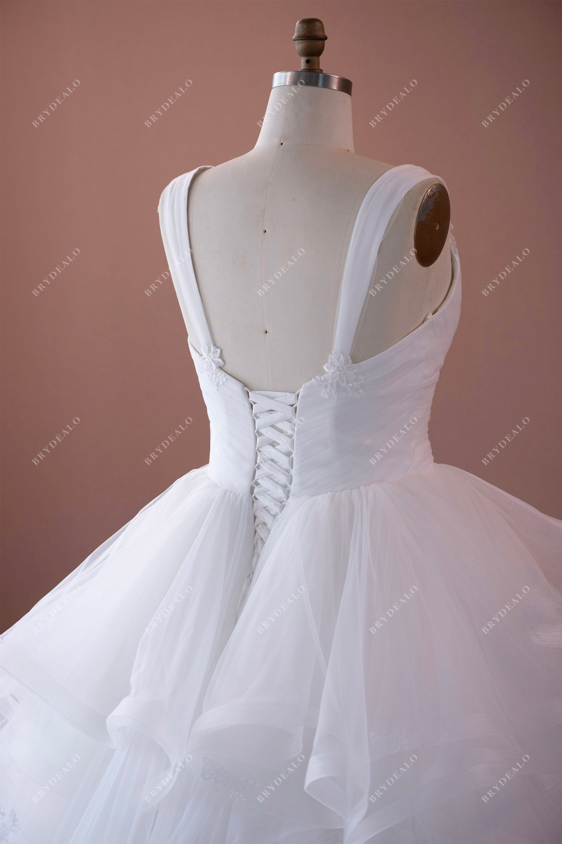 lace-up low back tulle straps sleeveless wedding dress
