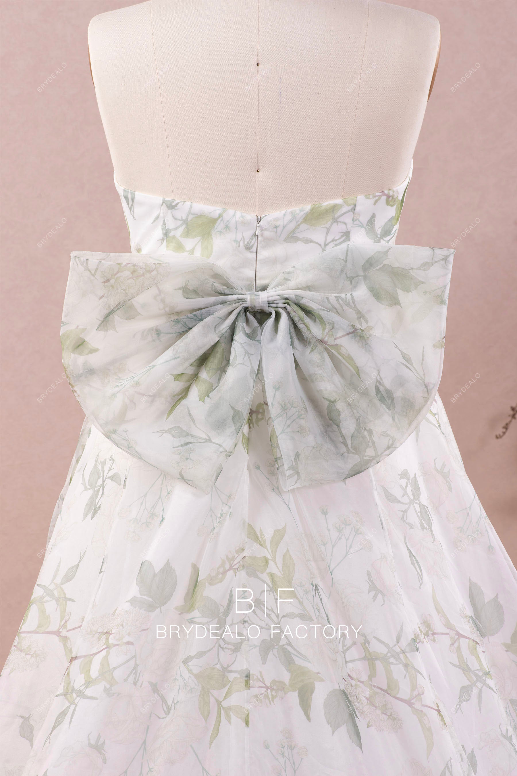 large bowknot floral organza wedding gown