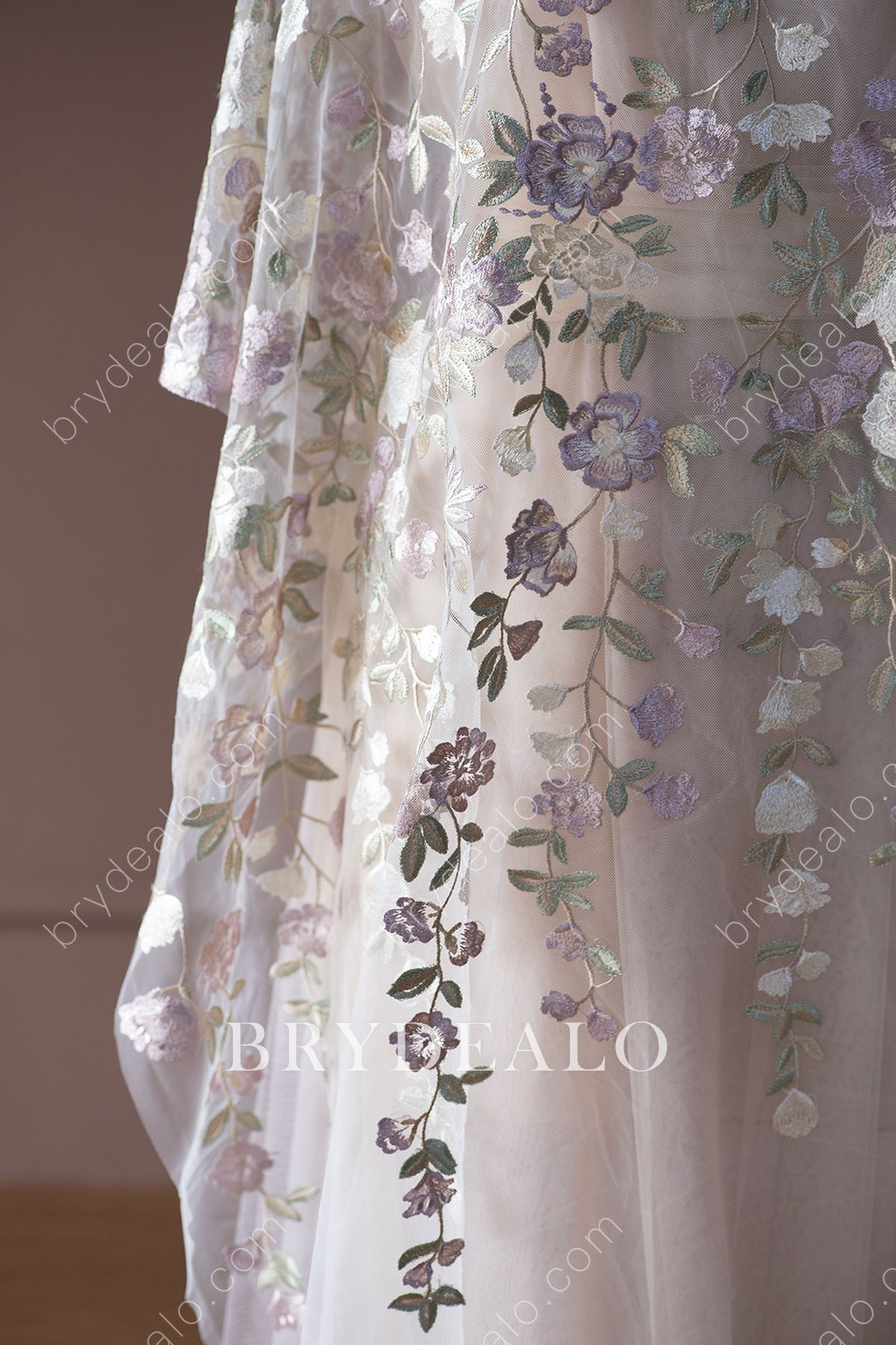 Best Lavender Flower Green Leaf Embroidery Lace Fabric