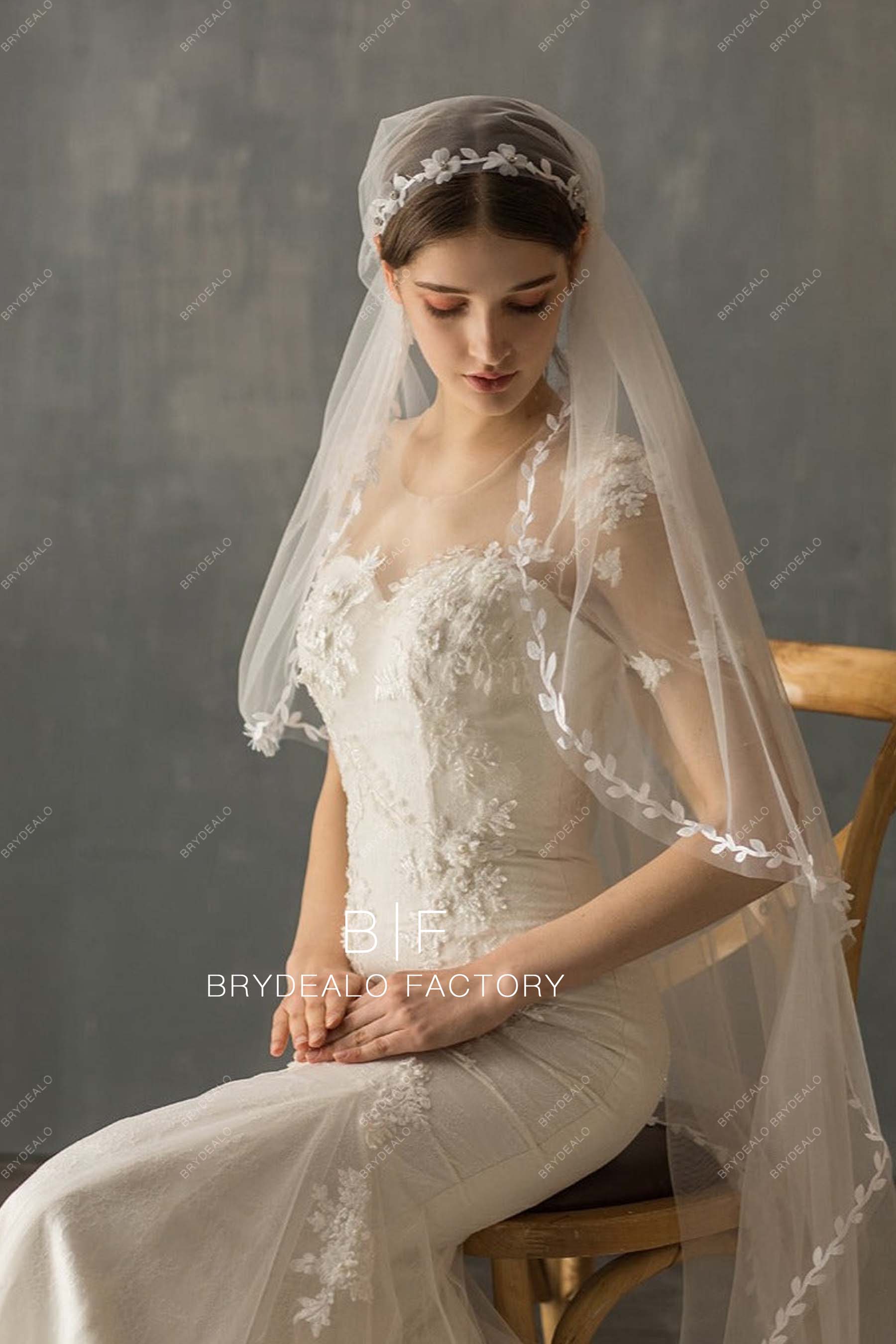 Leaves Lace Trim Bridal Cap Veil