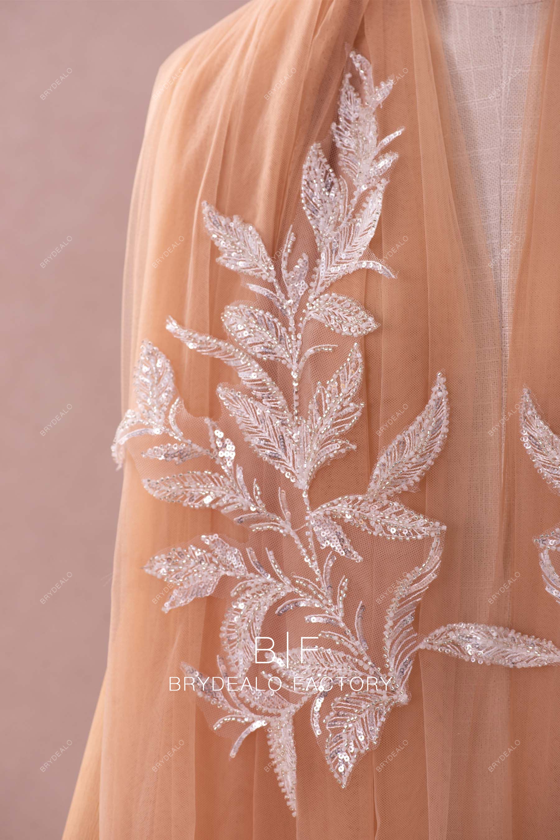 leaf motif silver beading appliques