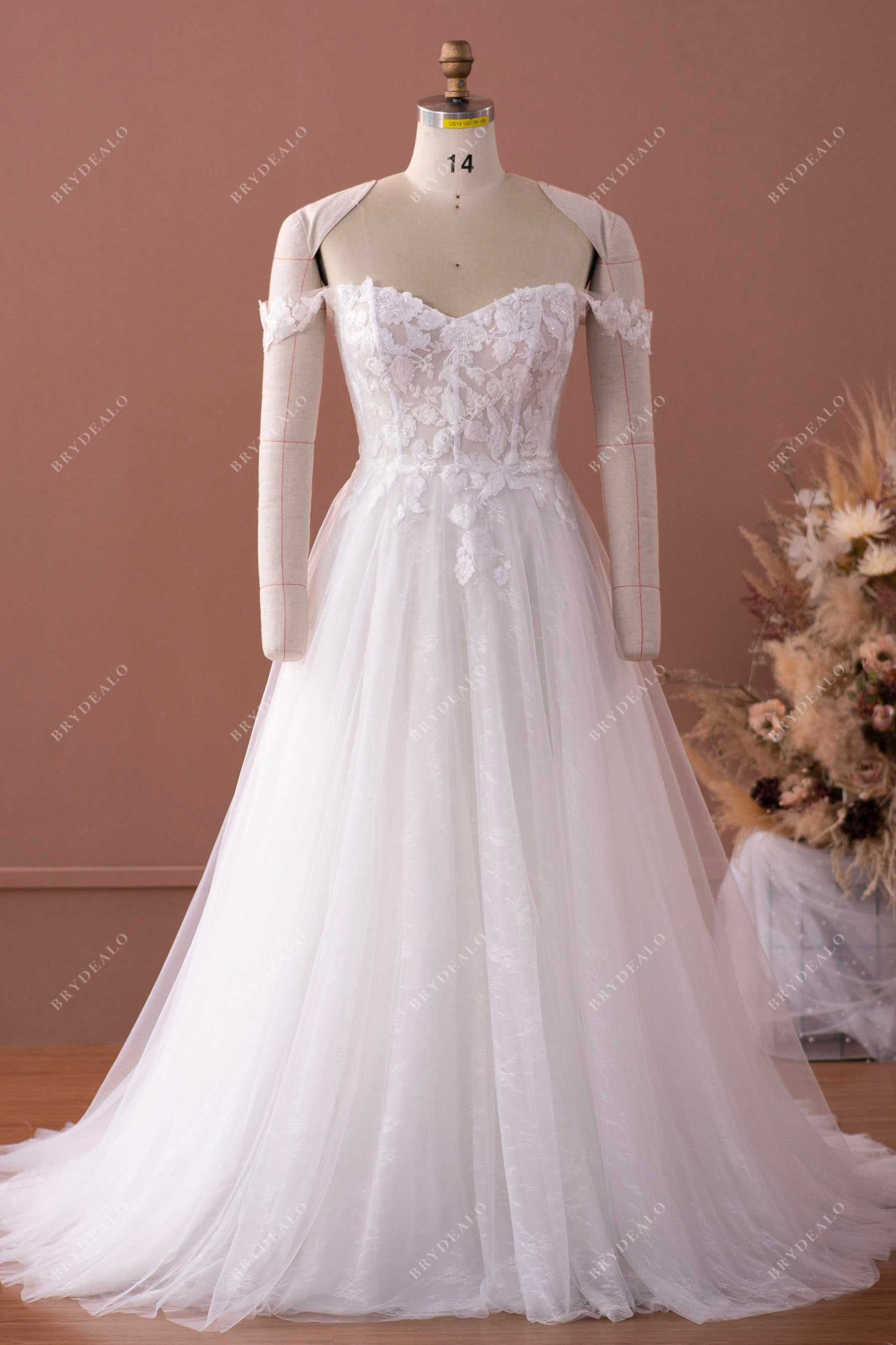 light ivory off shoulder lace wedding dress