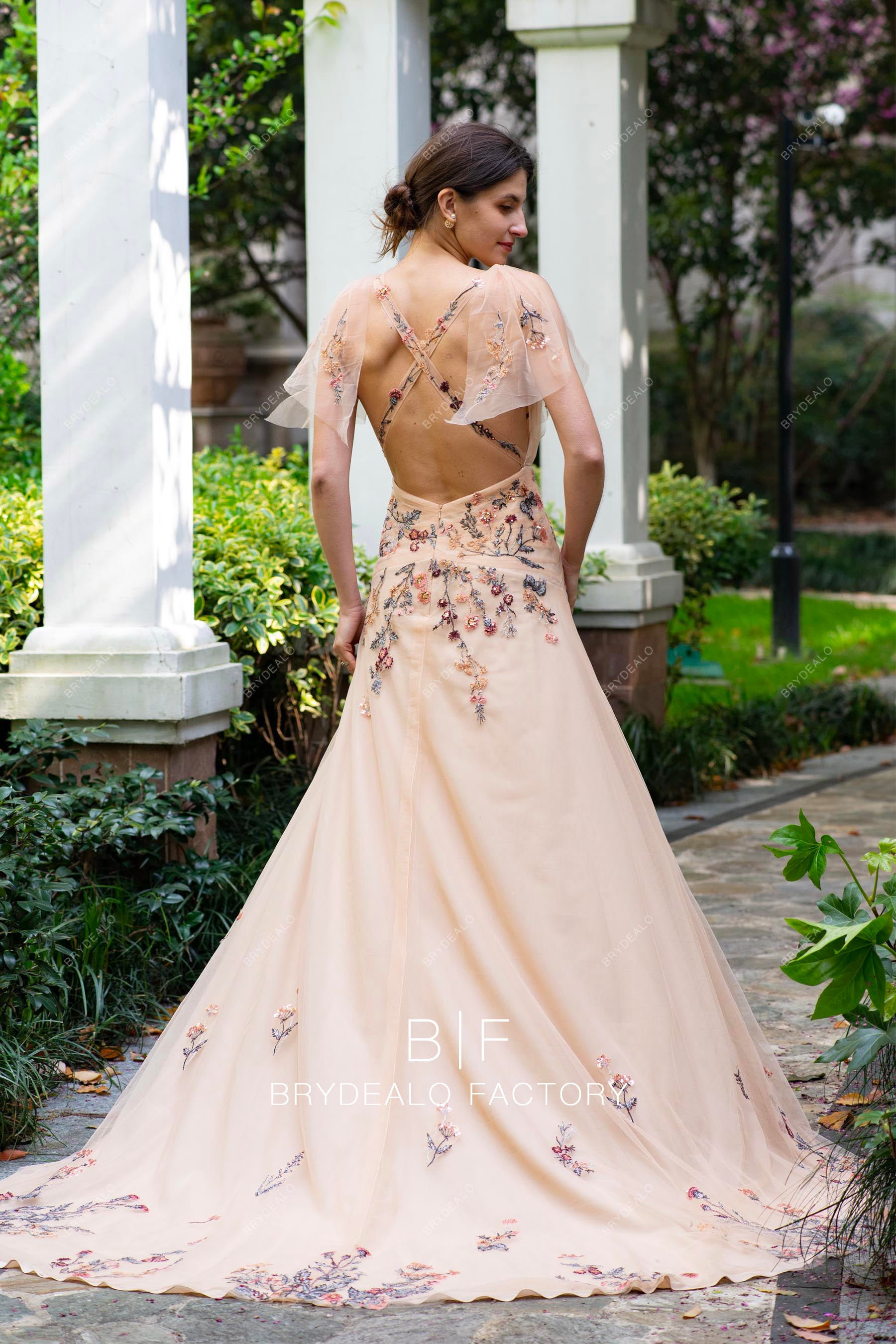 long colored boho wedding dress
