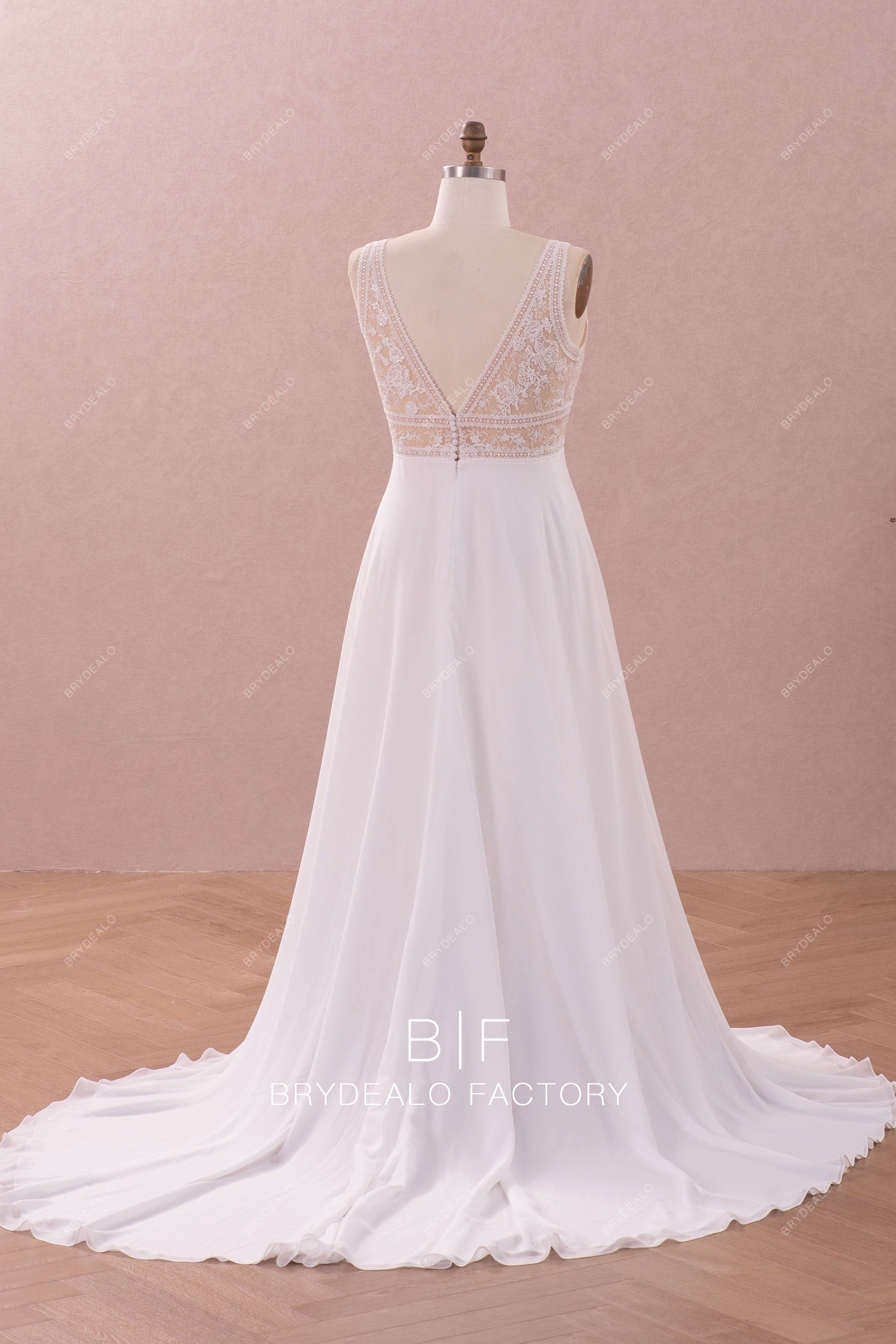 long flowing chiffon boho wedding dress