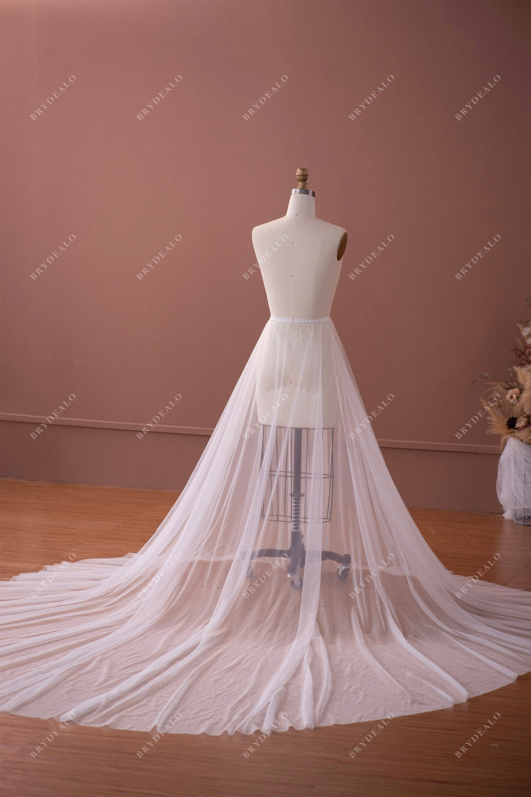 long illusion tulle bridal overskirt