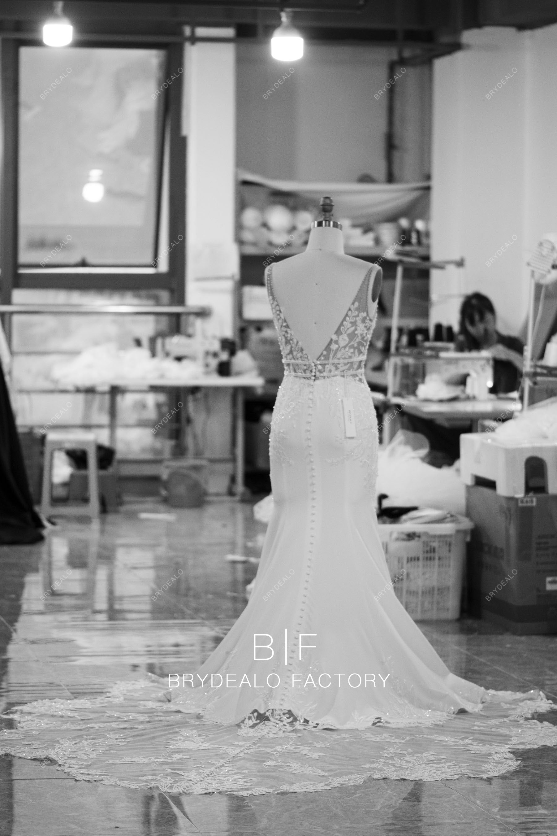 long lace illusion train mermaid wedding dress