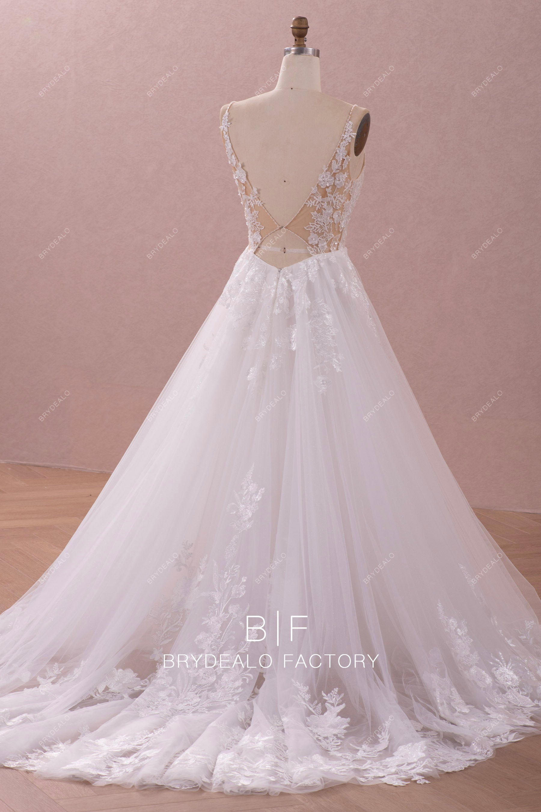 long lace tulle romantic wedding dress