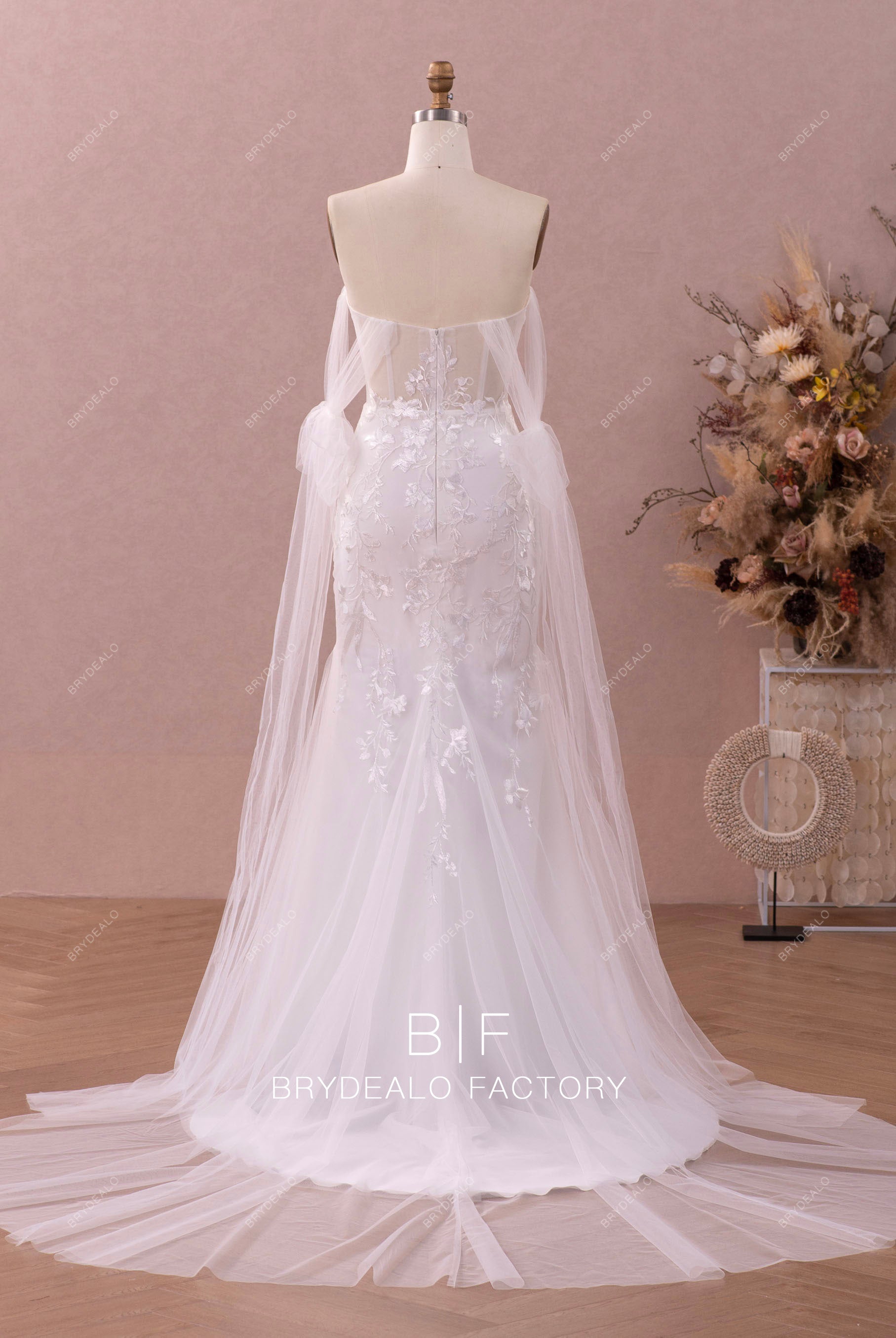 long mermaid off shoulder wedding dress