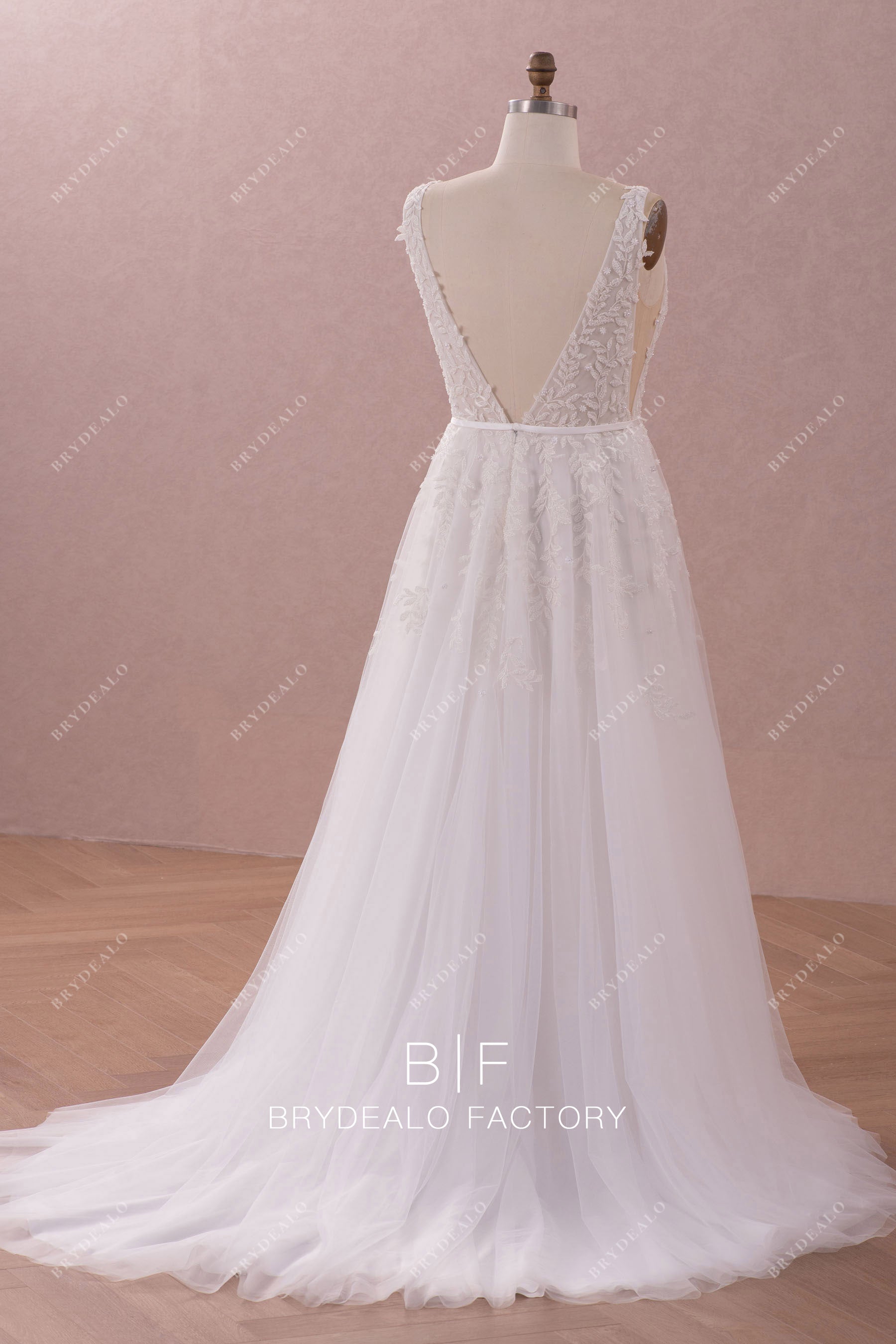 long plus size open back wedding dress