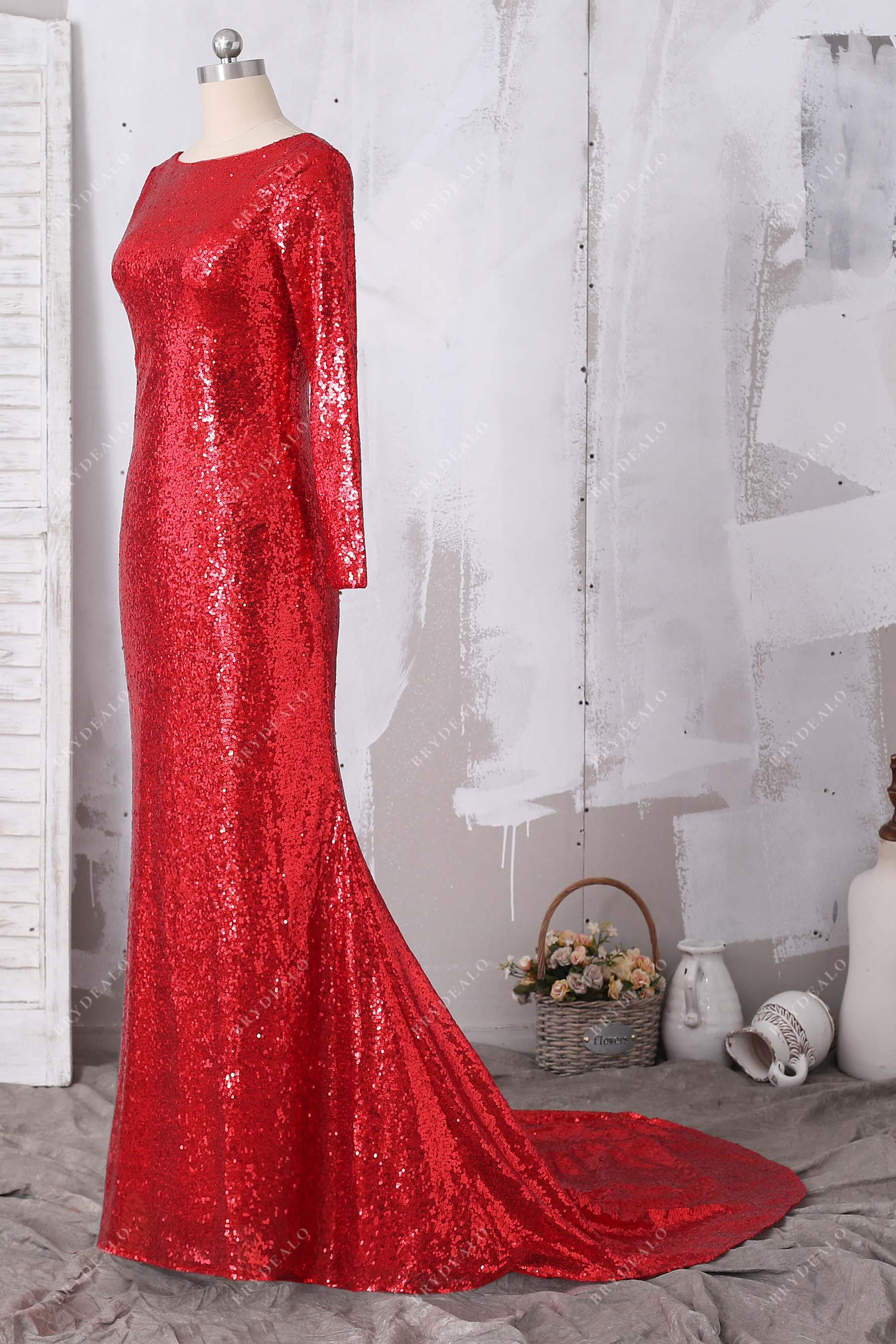 long sleeve mermaid sequin bridesmaid gown