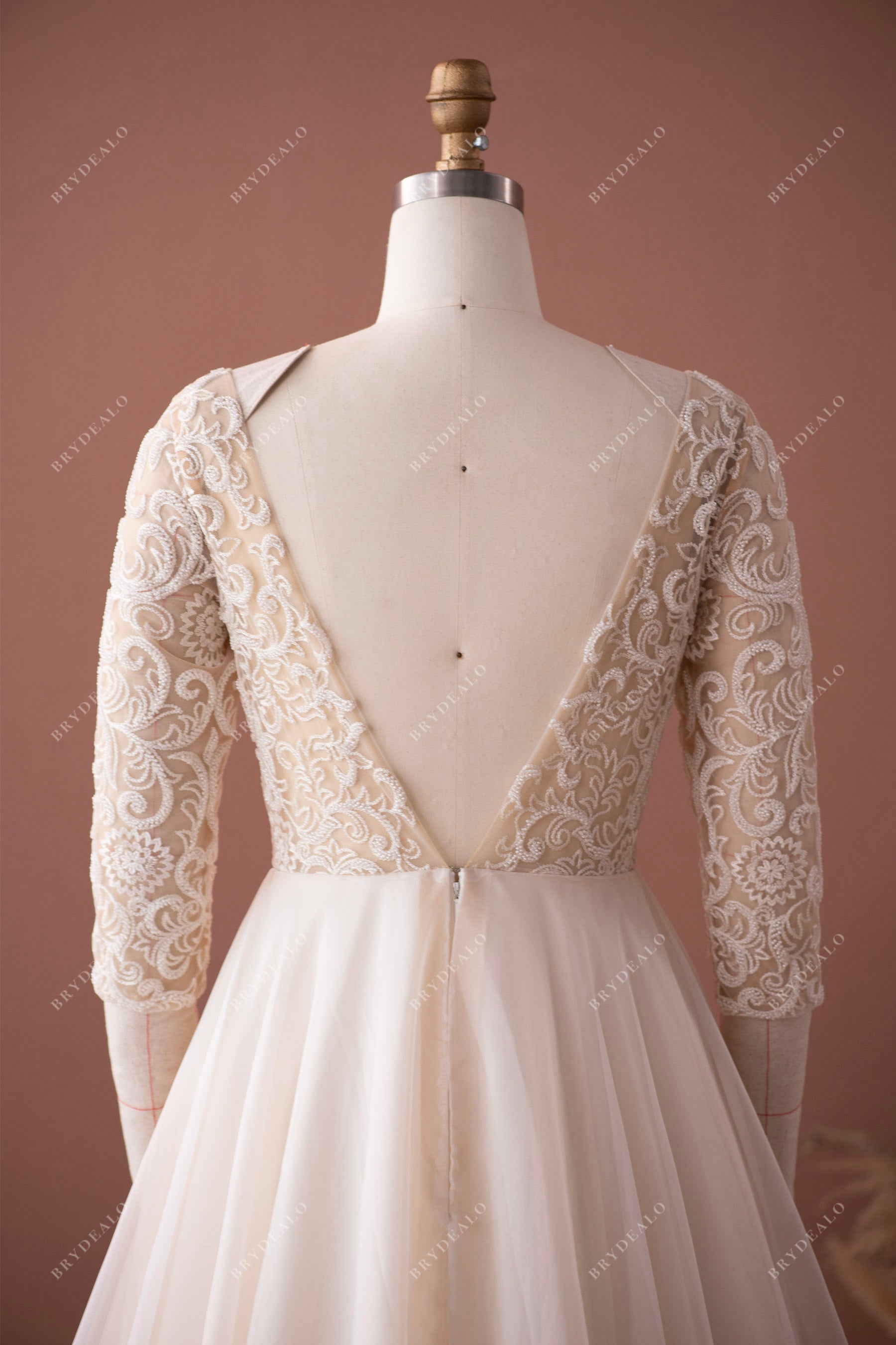 long sleeve open back wedding dress