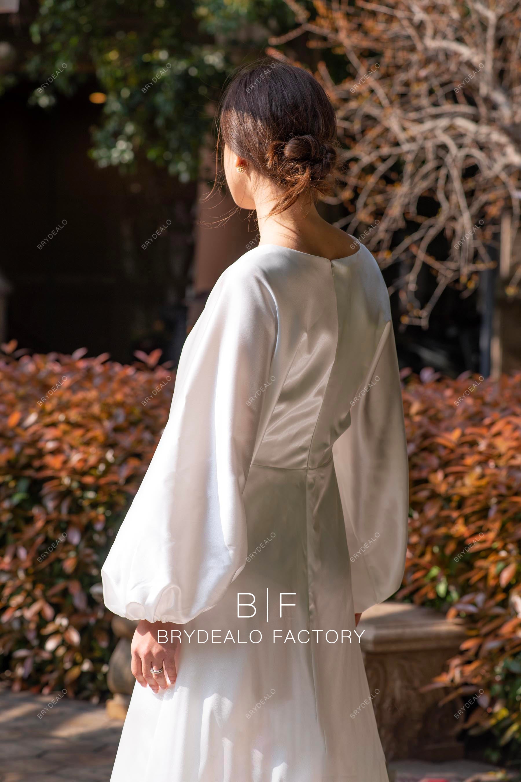 long sleeve satin wedding dress sample