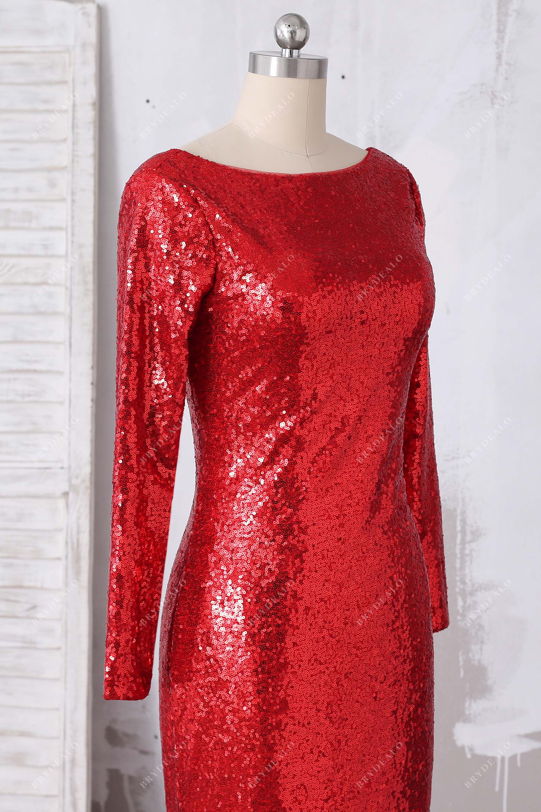 long sleeves bateau neck bridesmaid gown