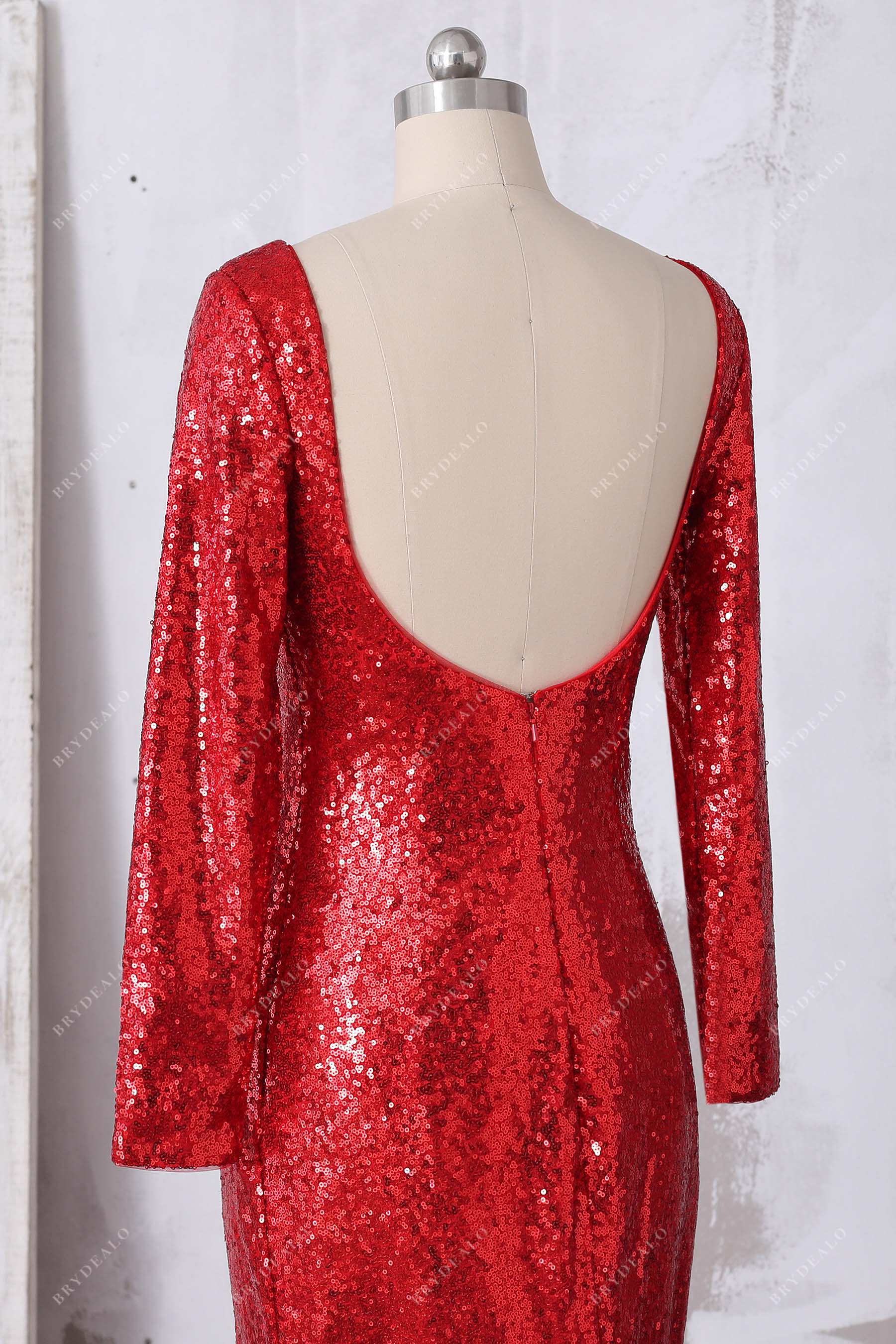 long sleeves open back prom gown