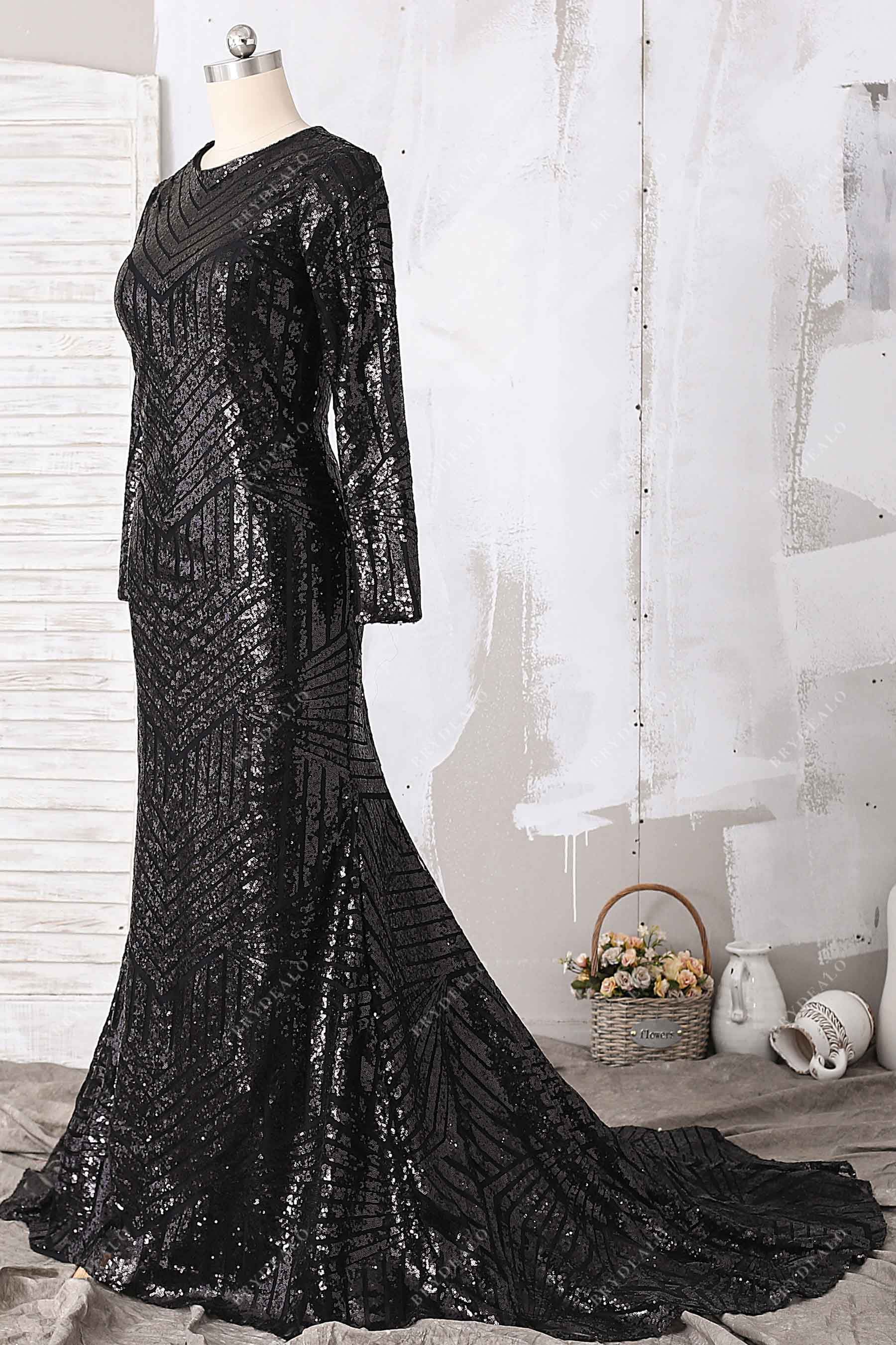 long sleeves sequin mermaid prom dress