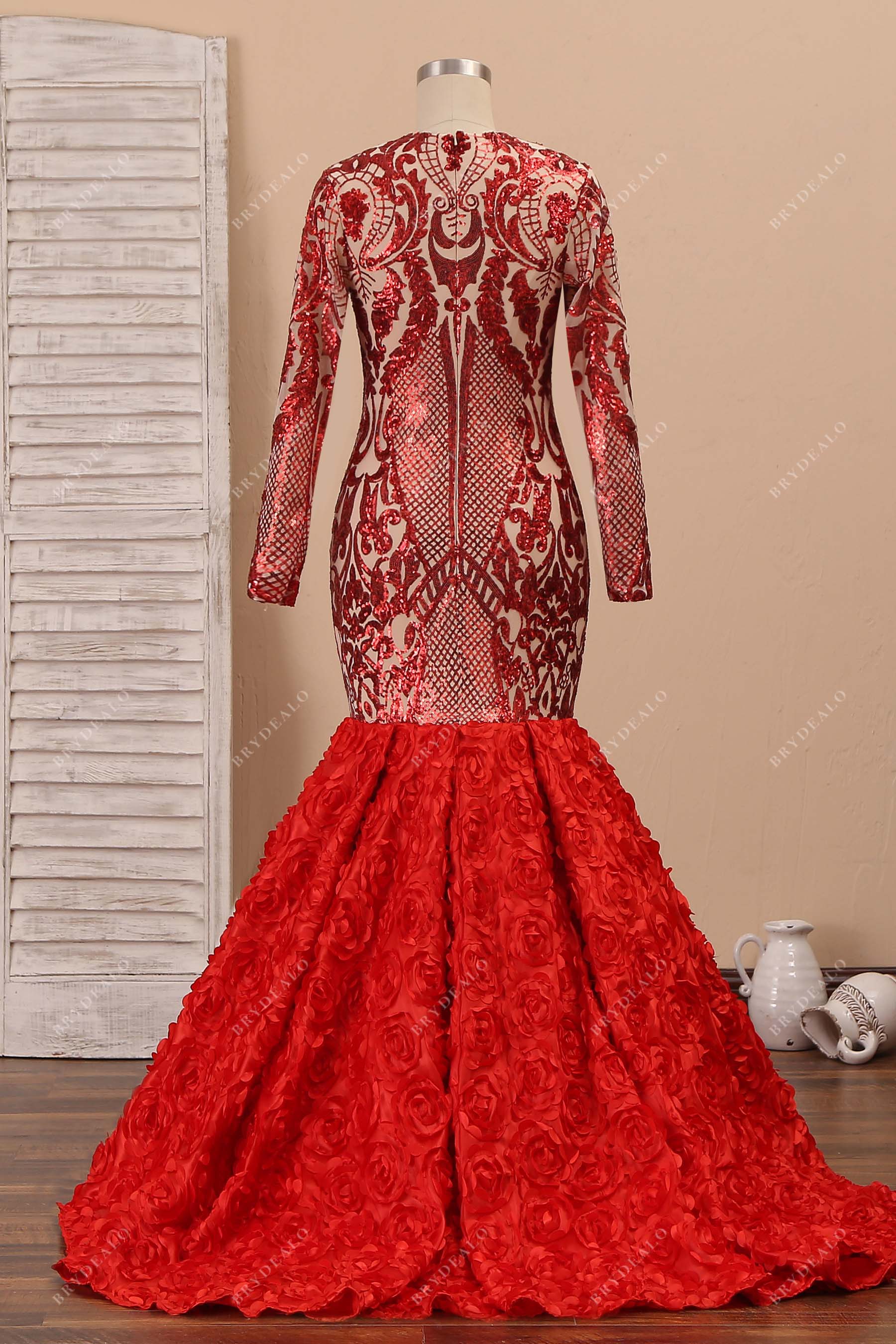 long sleeves trumpet prom gown