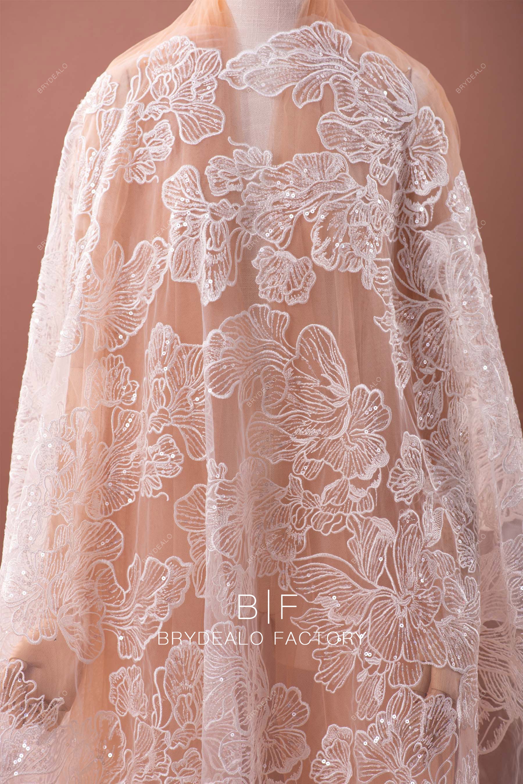 lotus embroidered lace fabric
