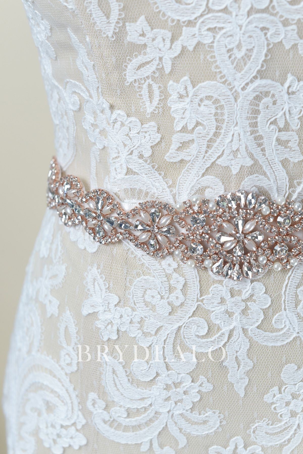 Wholesale Crystals Pearls Rose Gold Bridal Sash