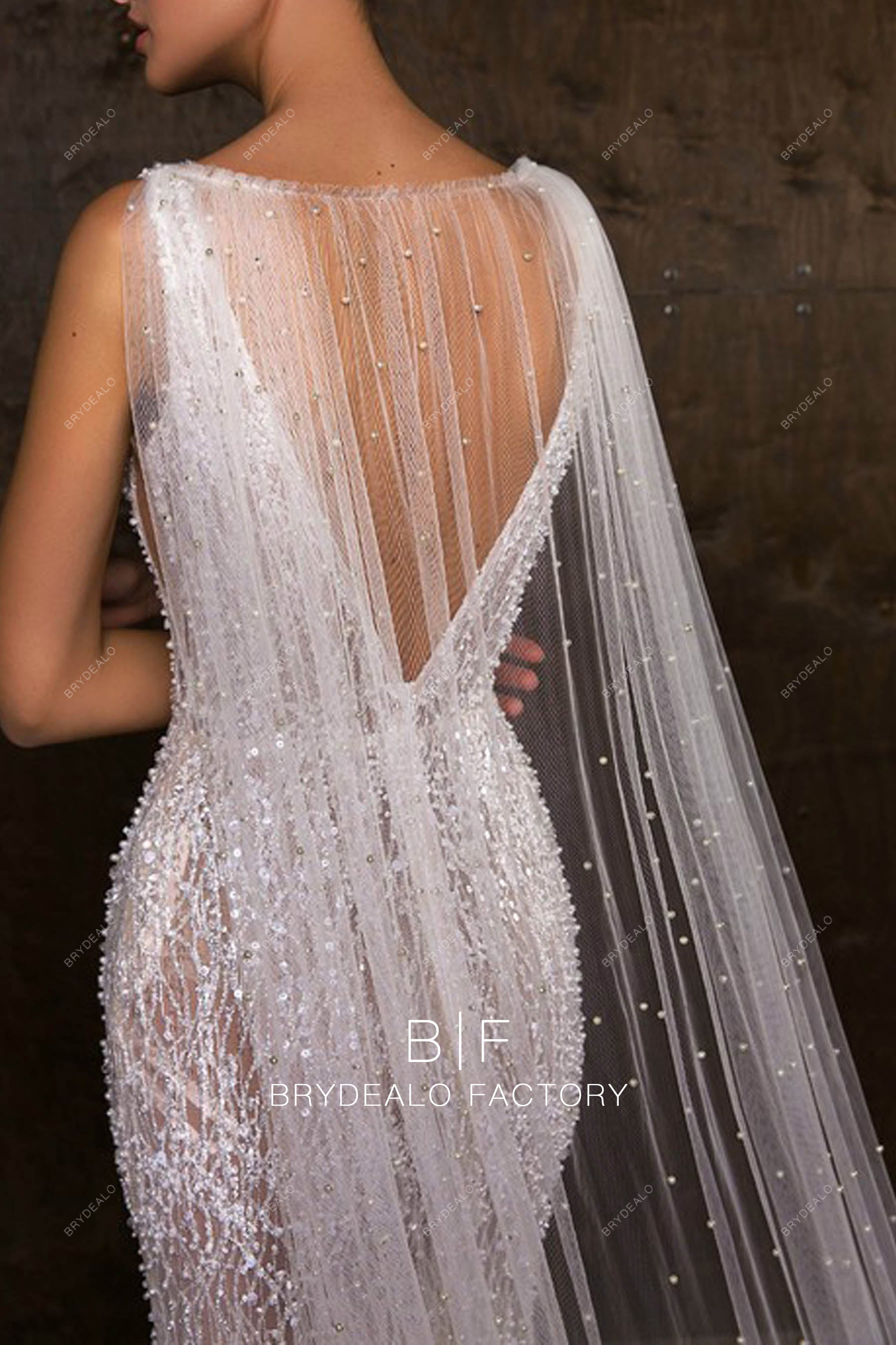 luxurious pearl rhinestone cape veil