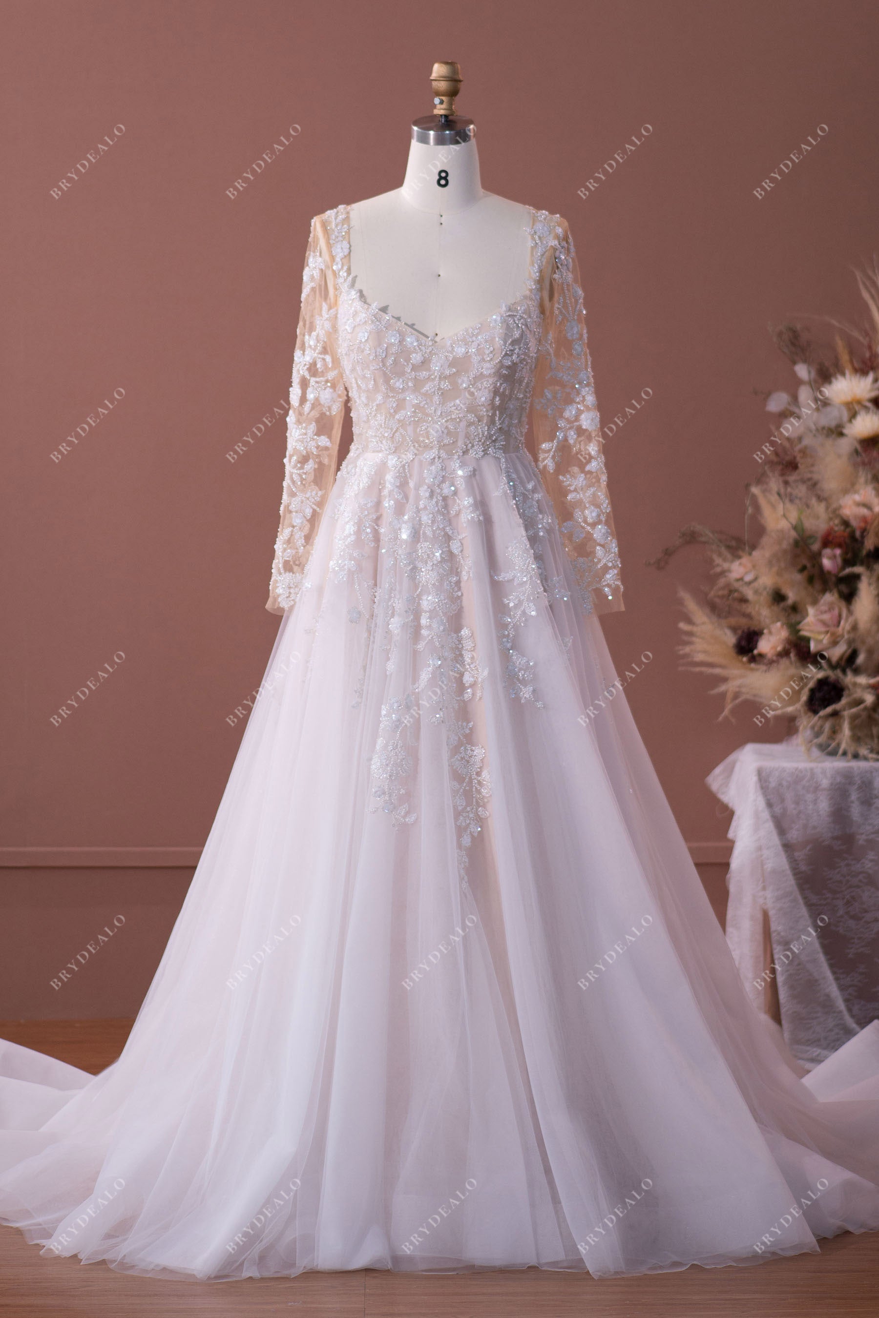 Sample Sale | Luxury Lace Illusion Sleeve A-line Bridal Gown Sample Sale | Luxury Lace Illusion Sleeve A-line Bridal Gown