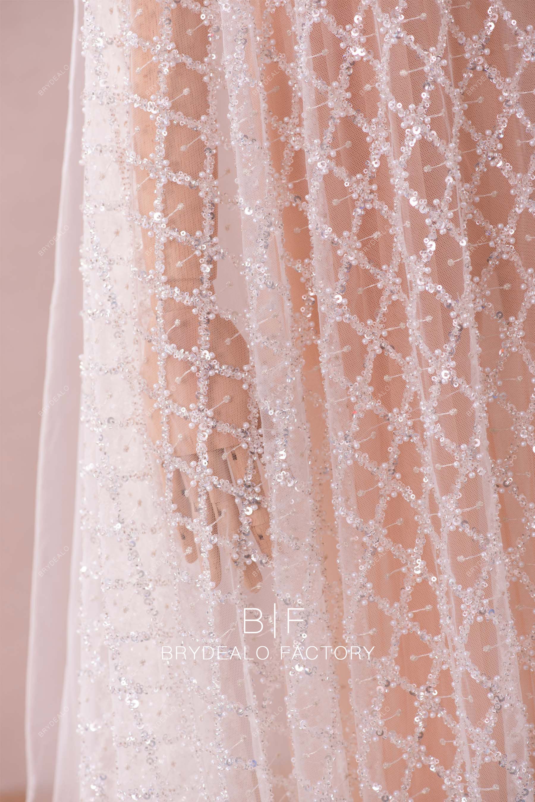 luxury beaded rhombus lace fabric