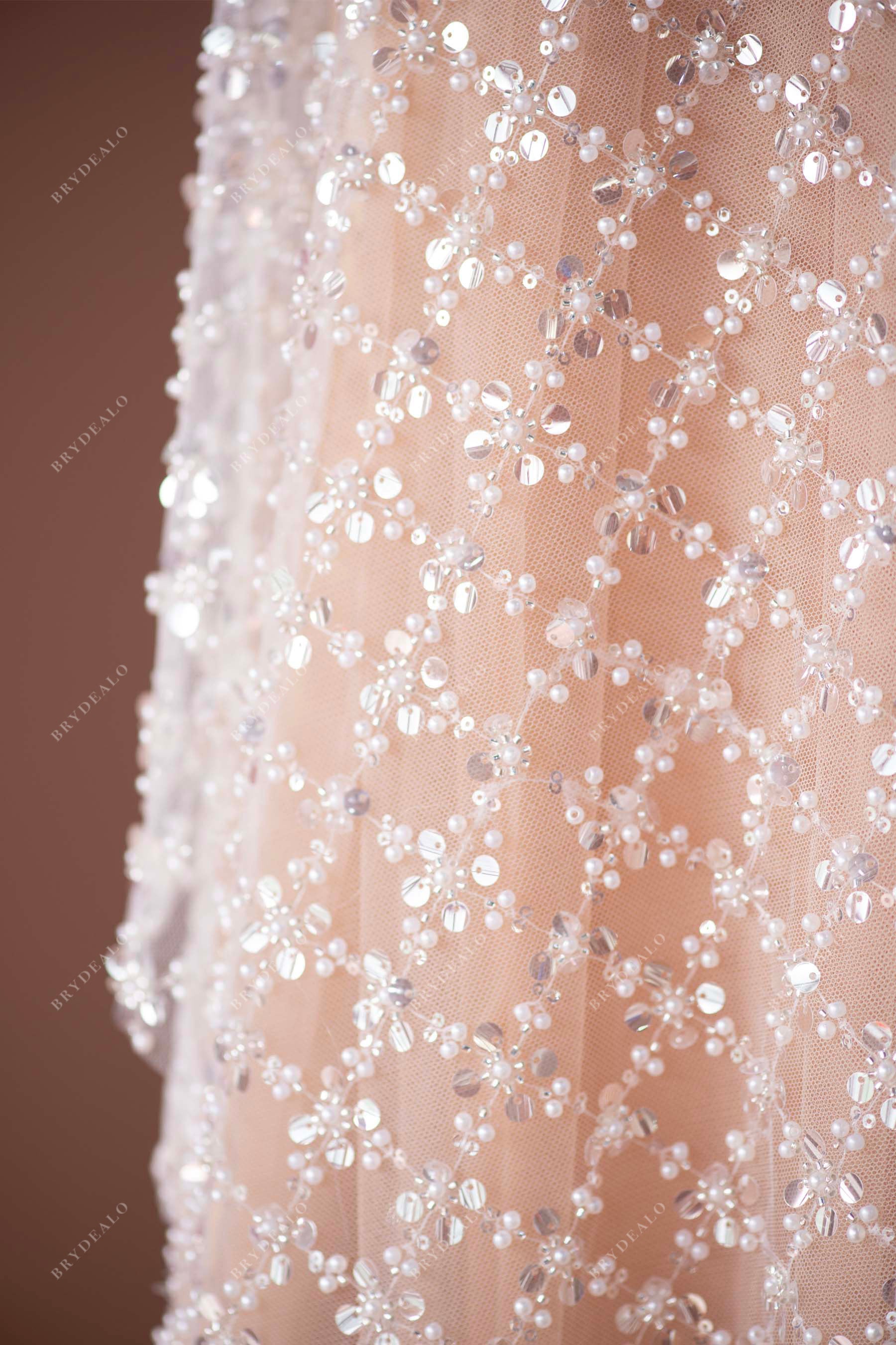 Wholesale Luxury Rhombus Sparkly Bridal Lace Fabric