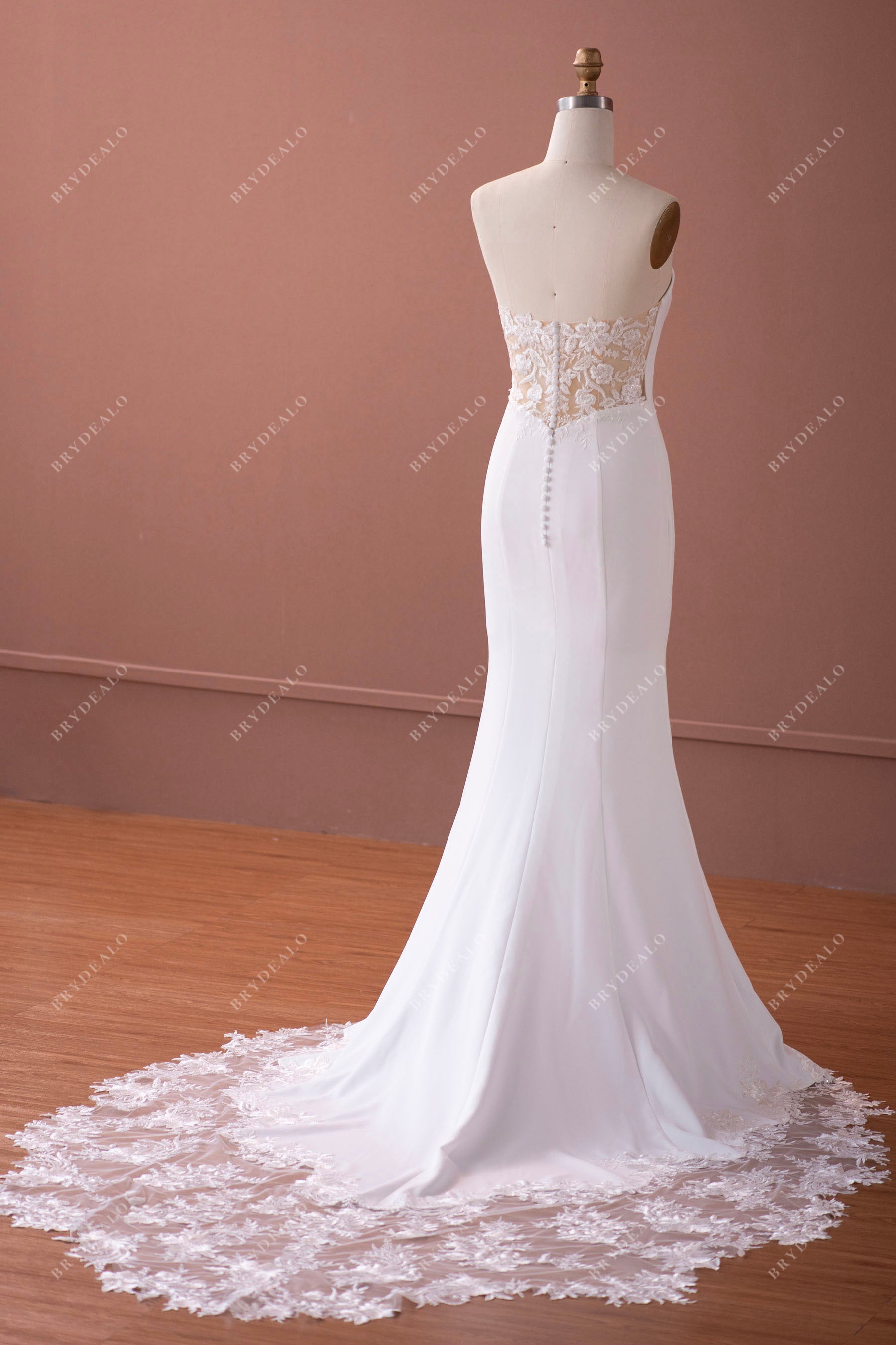 mermaid crepe lace long mermaid wedding dress