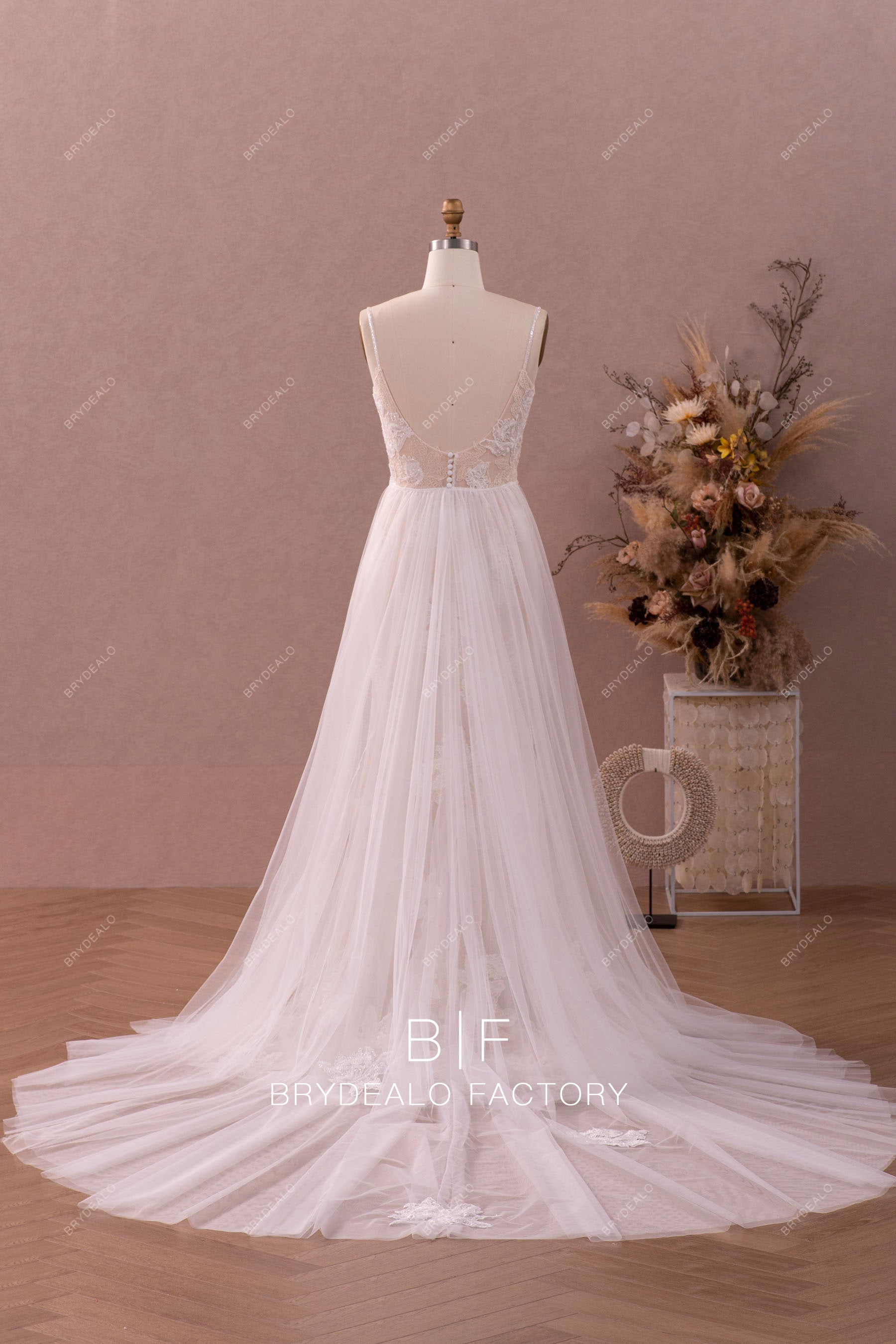 mermaid wedding dress with detachable tulle overskirt