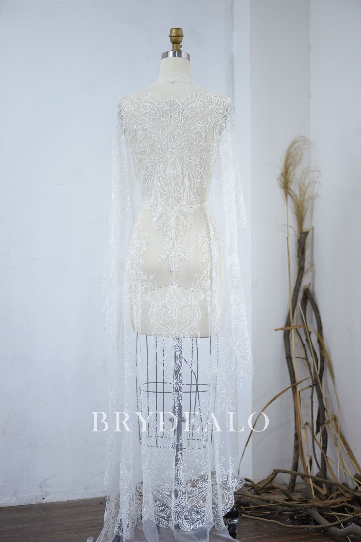 Nice Beaded Symmetrical Abstract Lace Fabric