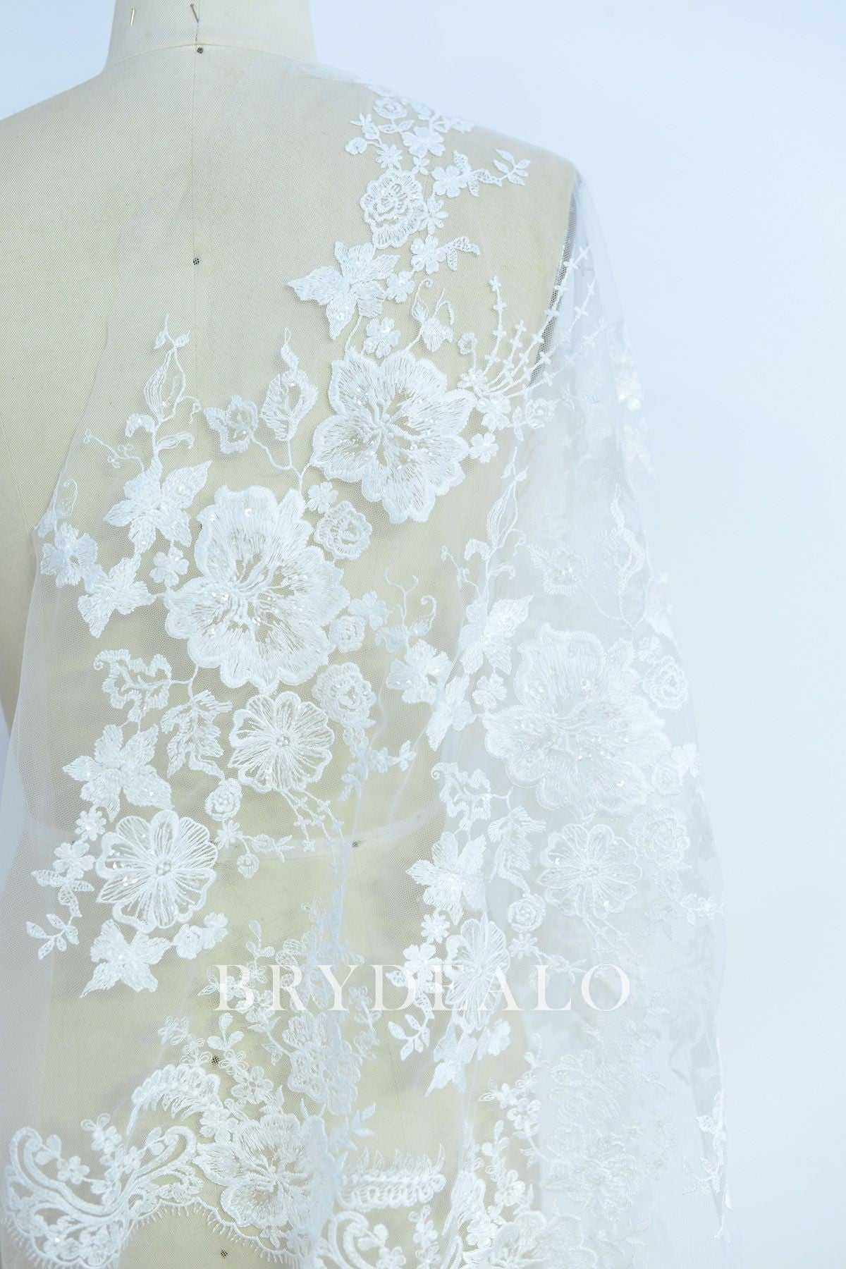 Sequined Flower Bridal Lace Fabric