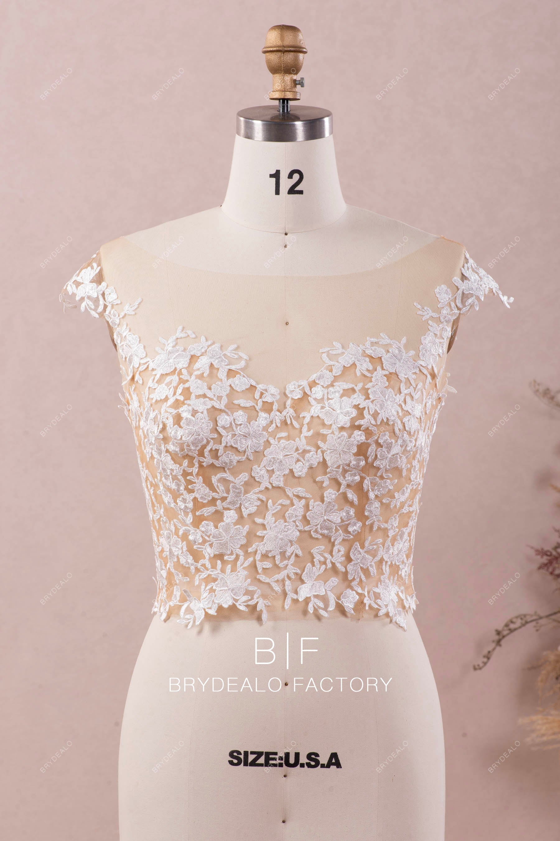 nude boat neck lace wedding bolero