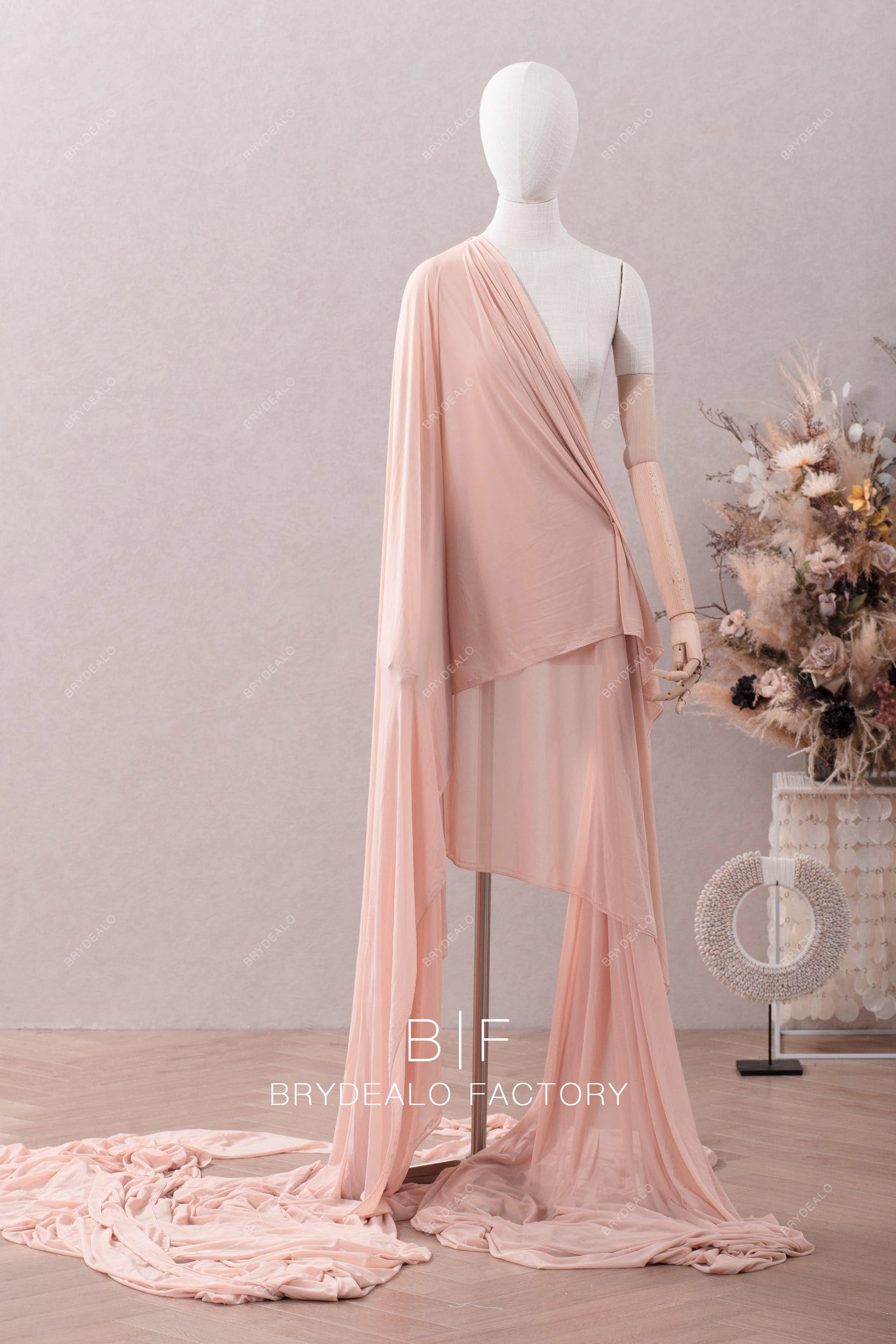 nude pink elastic jersey tulle fabric