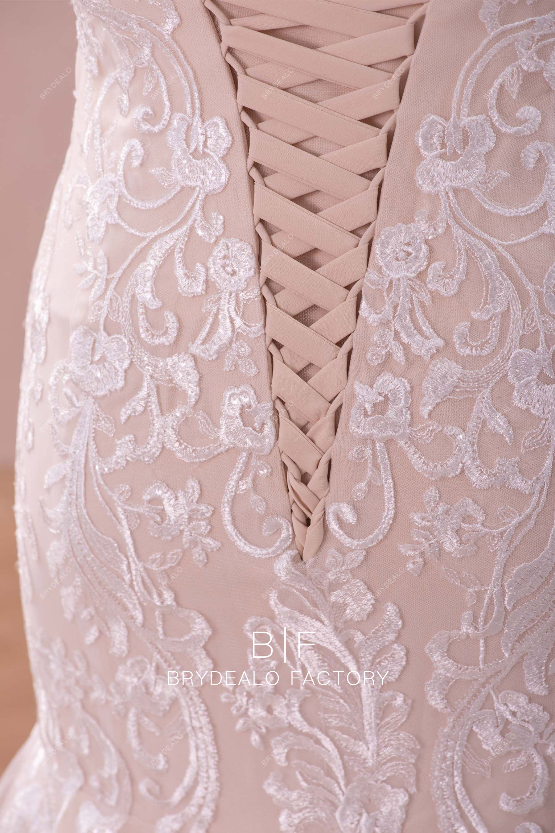 nude pink lace bridal gown