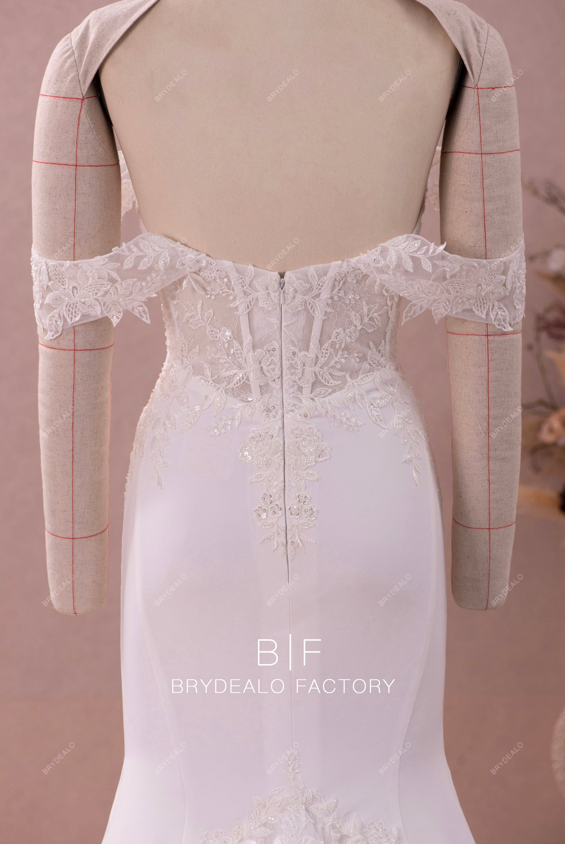 off shoulder illusion bodice wedding dress