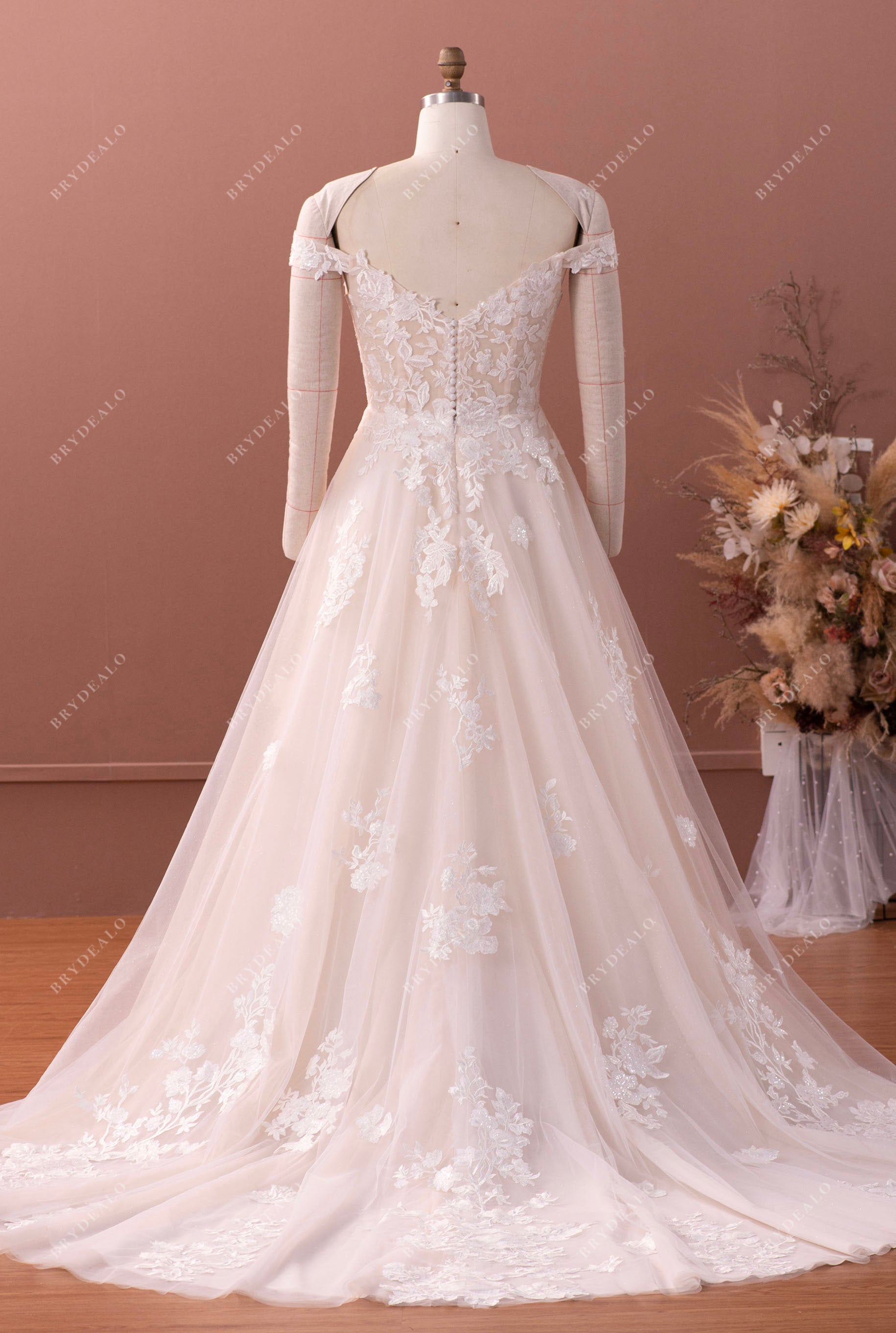 off shoulder lace A-line wedding dress