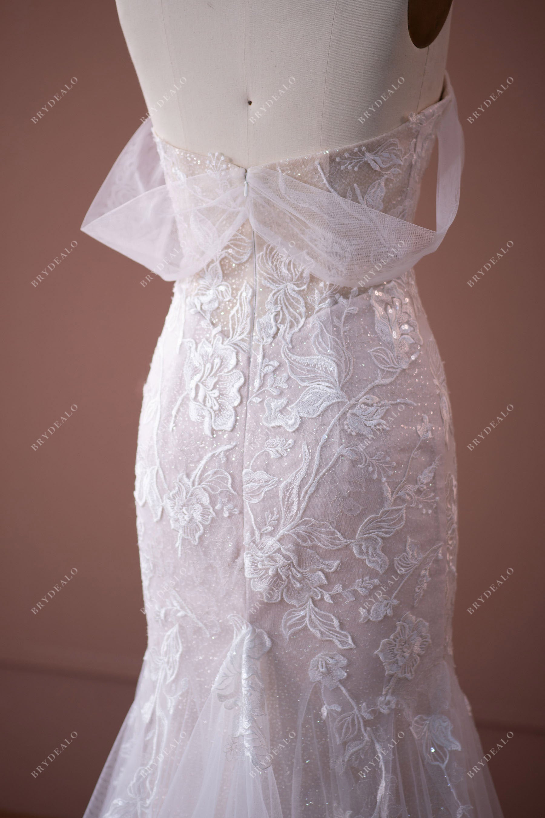 Shimmery Off Shoulder Lace Mermaid Wedding Gown