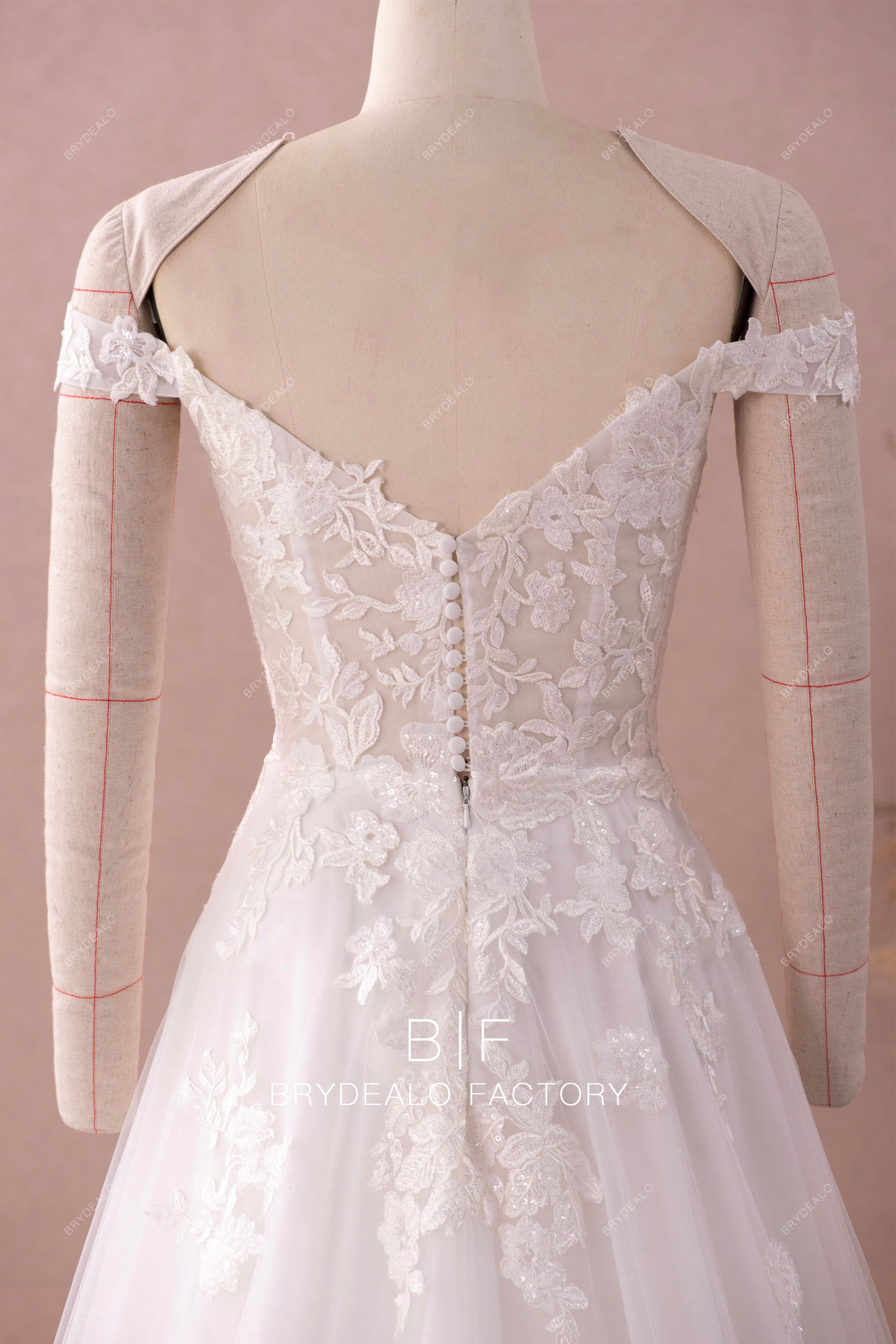 off shoulder lace wedding gown