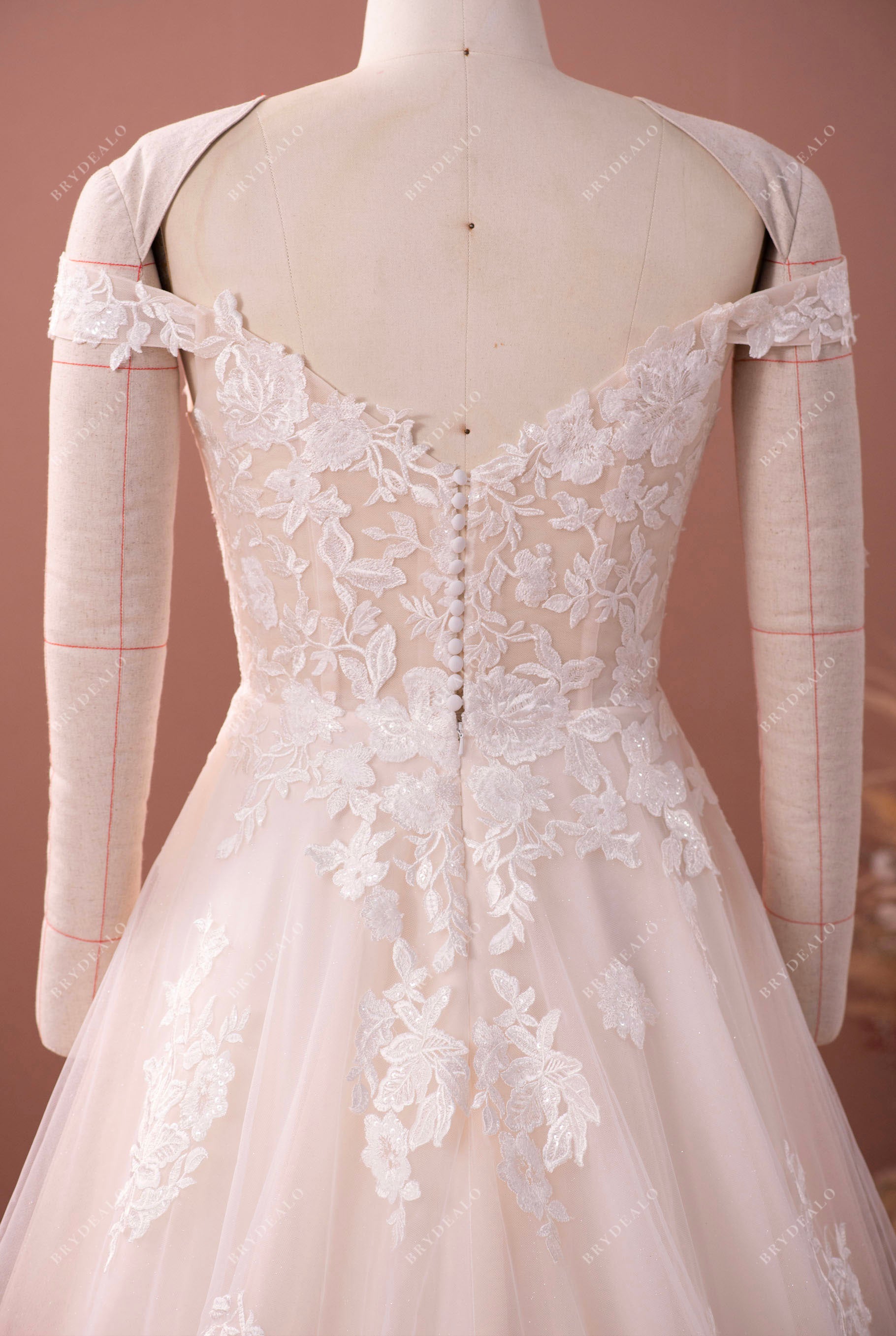 off shoulder lace wedding gown