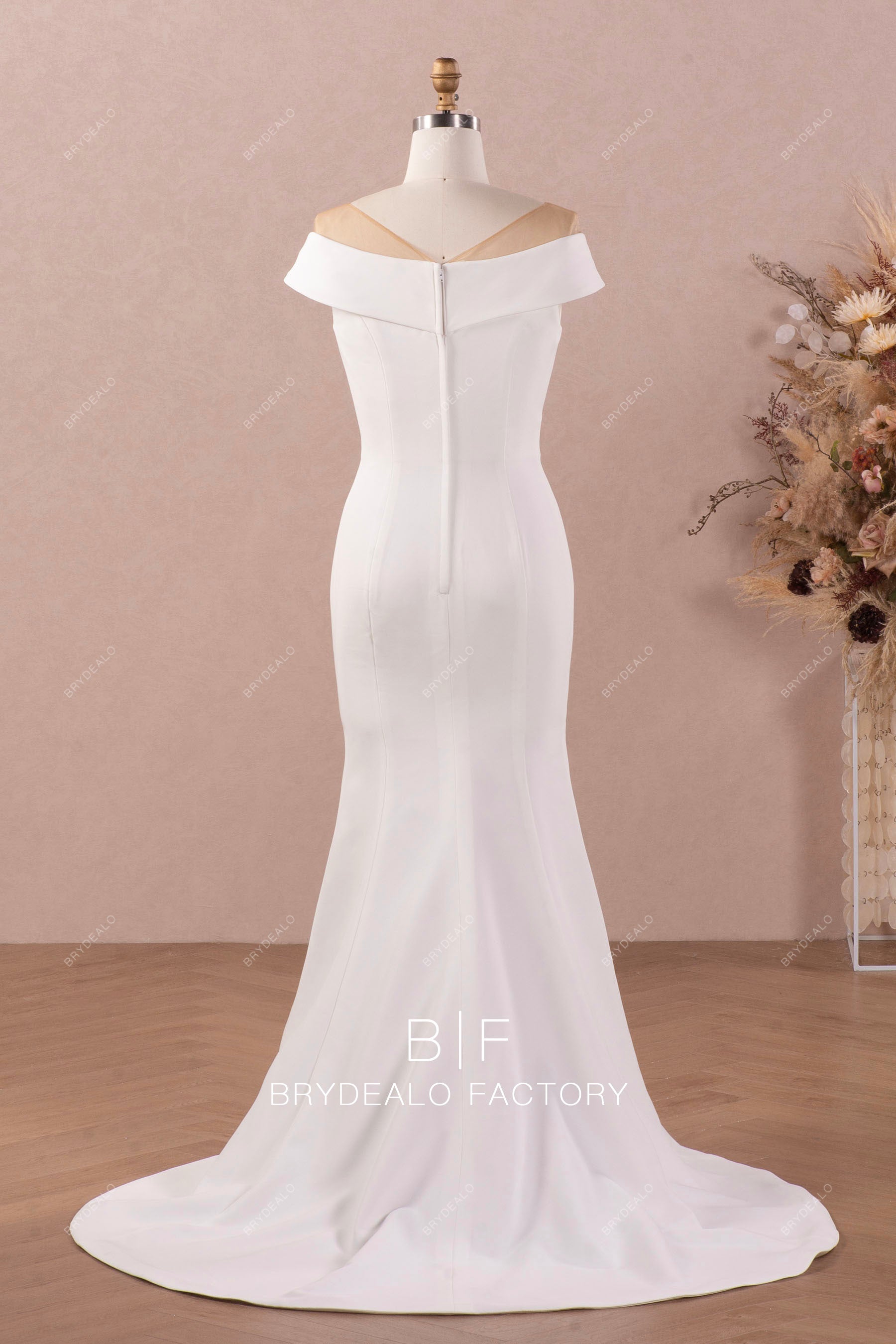Wholesale Illusion Off Shoulder Crepe Mermaid Bridal Gown