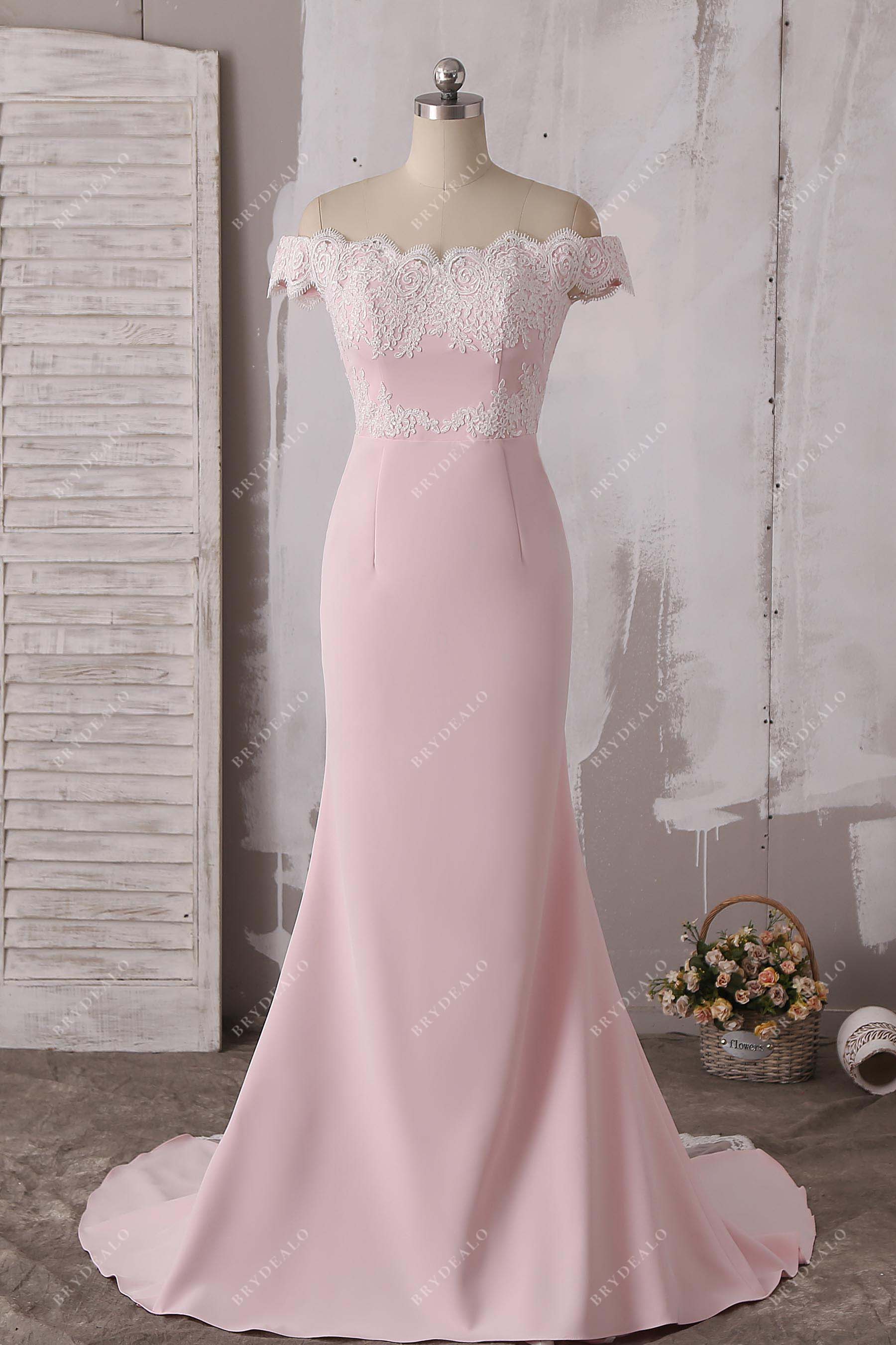 Lace Dusty Rose Off Shoulder Bridal Party Dress